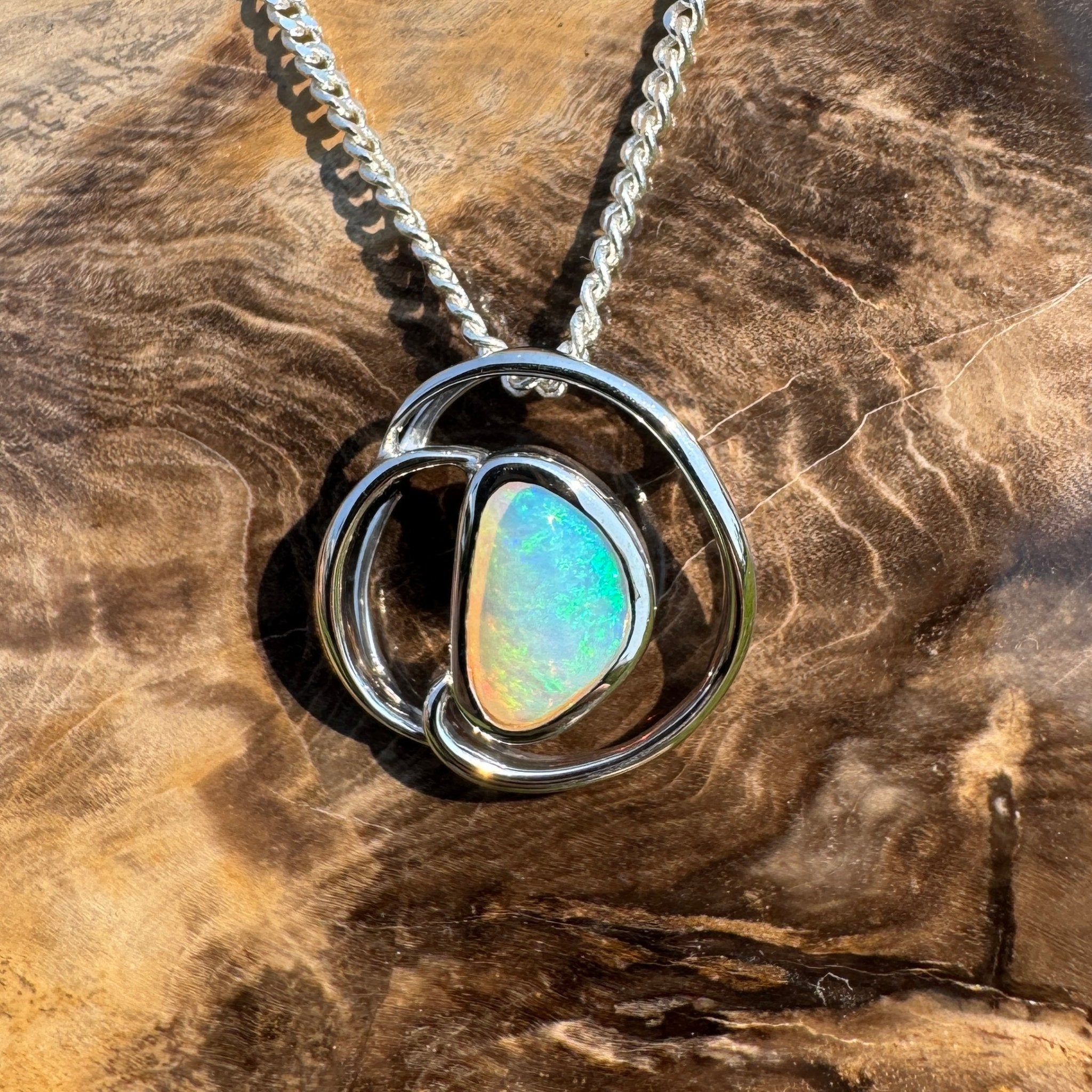 Clifton Beach Surf ~ 1ct Solid Coober Pedy Crystal Opal 925 Sterling Silver Pendant Necklace