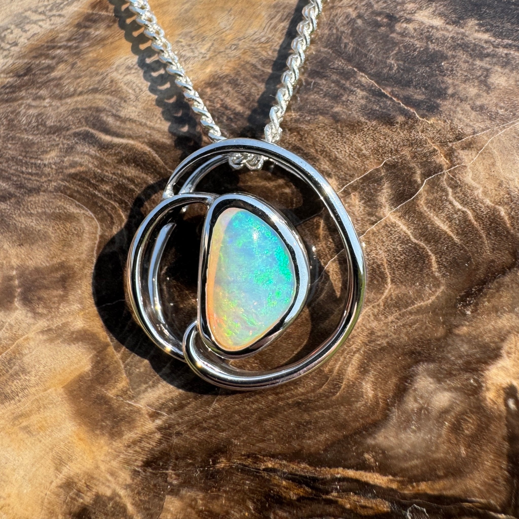 Clifton Beach Surf ~ 1ct Solid Coober Pedy Crystal Opal 925 Sterling Silver Pendant Necklace