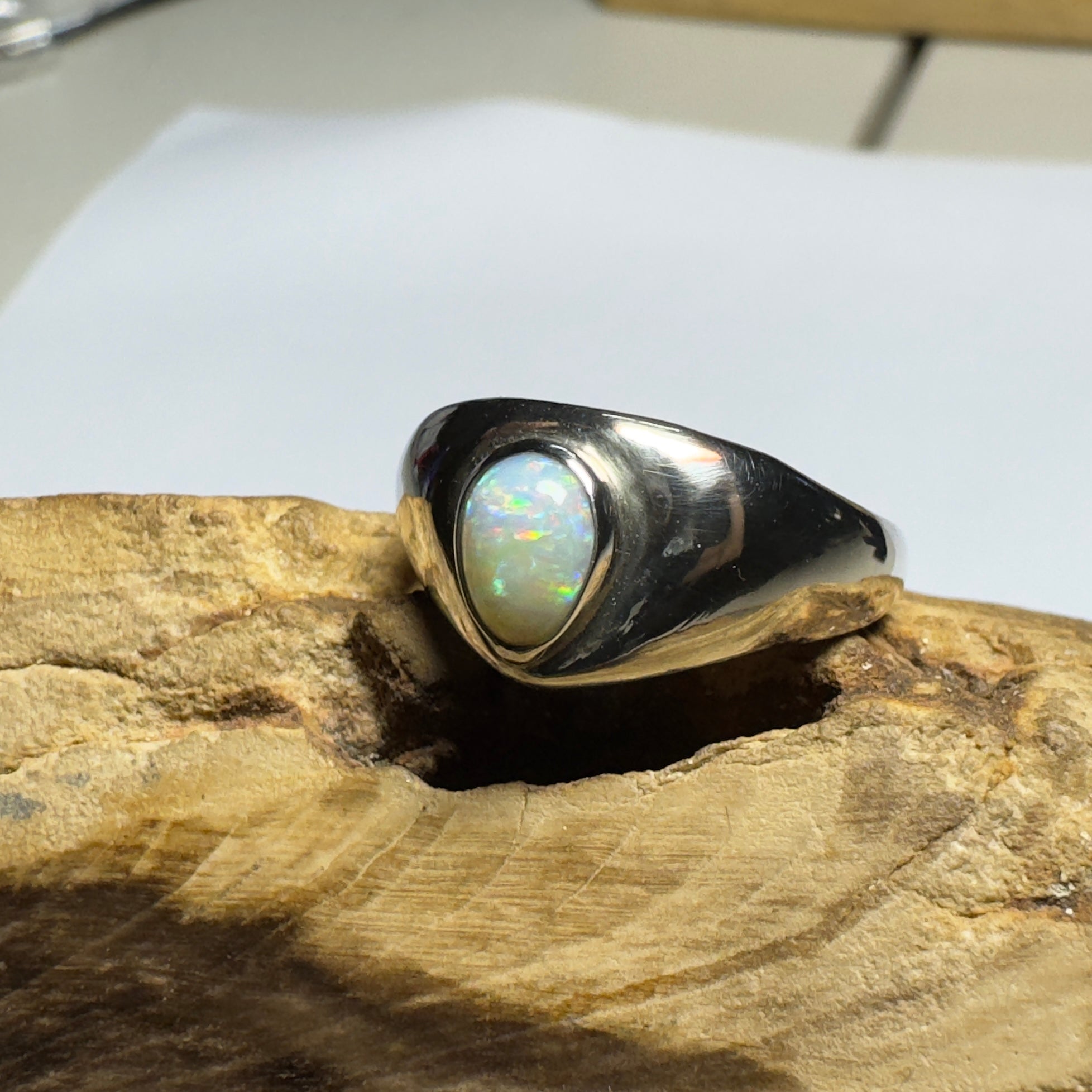 Clifton Breeze ~ 0.6ct Solid Lightning Ridge Opal 925 Silver Ring