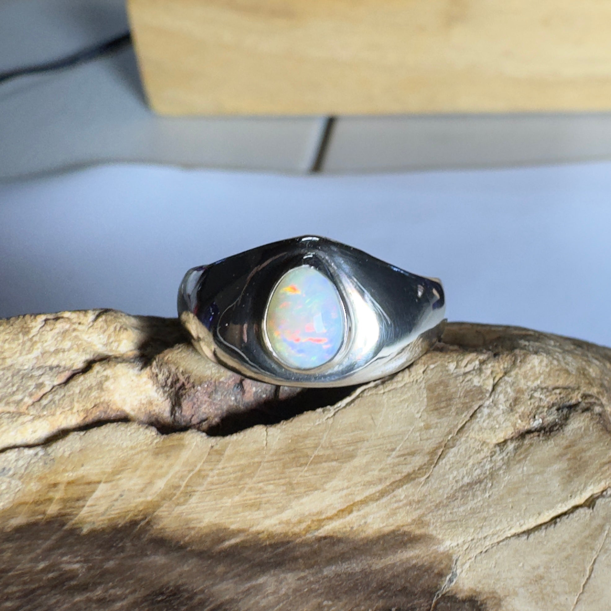 Clifton Breeze ~ 0.6ct Solid Lightning Ridge Opal 925 Silver Ring