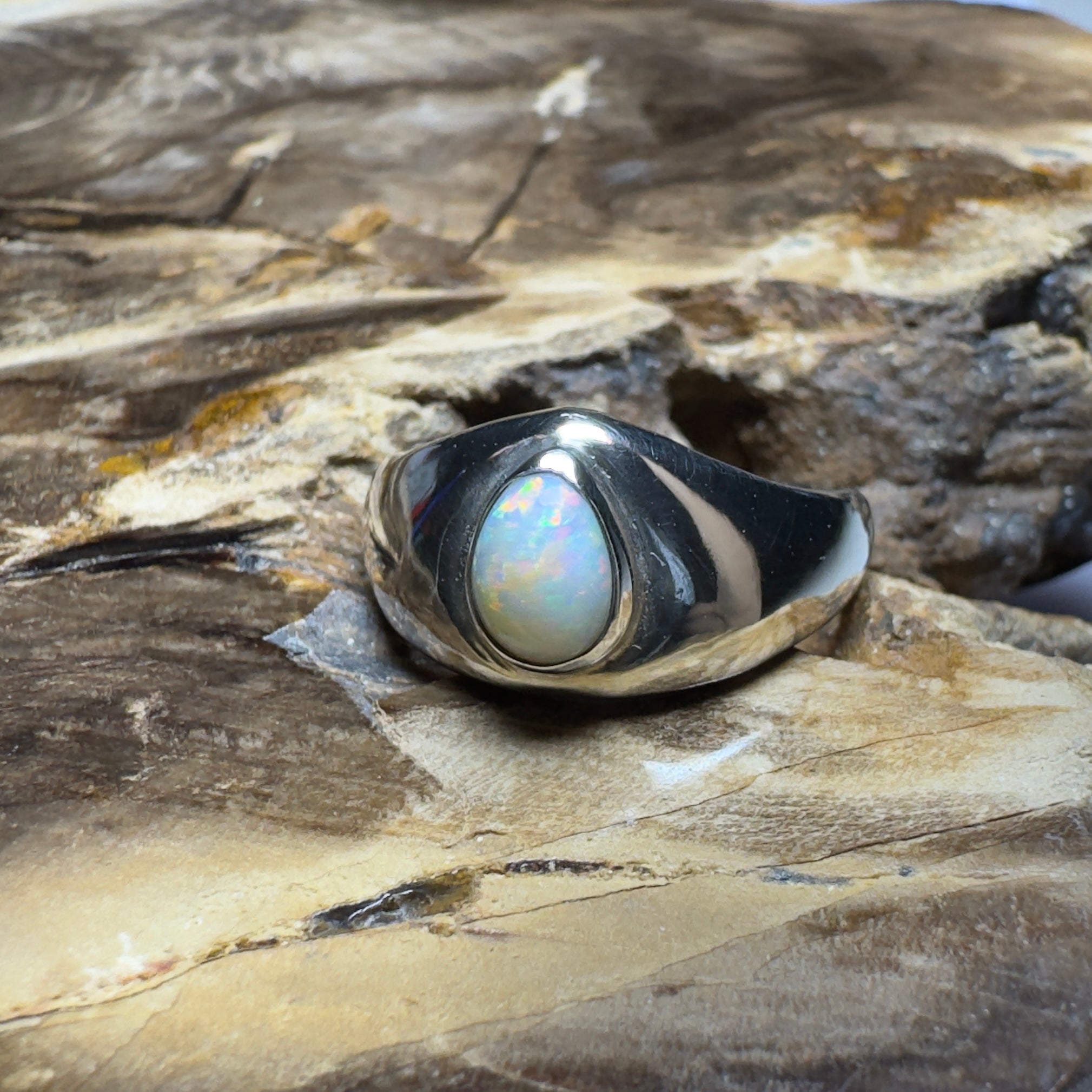 Clifton Breeze ~ 0.6ct Solid Lightning Ridge Opal 925 Silver Ring