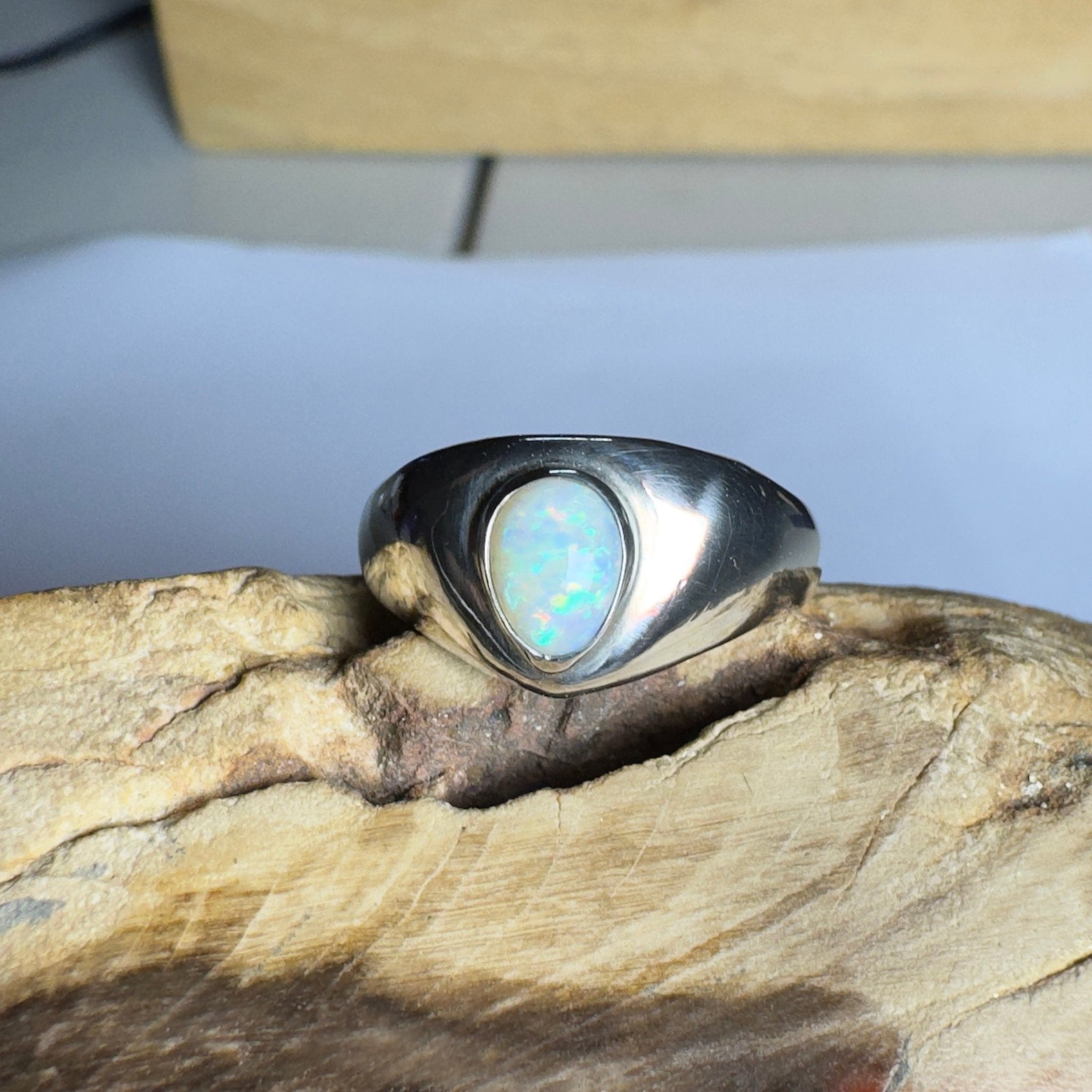 Clifton Breeze ~ 0.6ct Solid Lightning Ridge Opal 925 Silver Ring