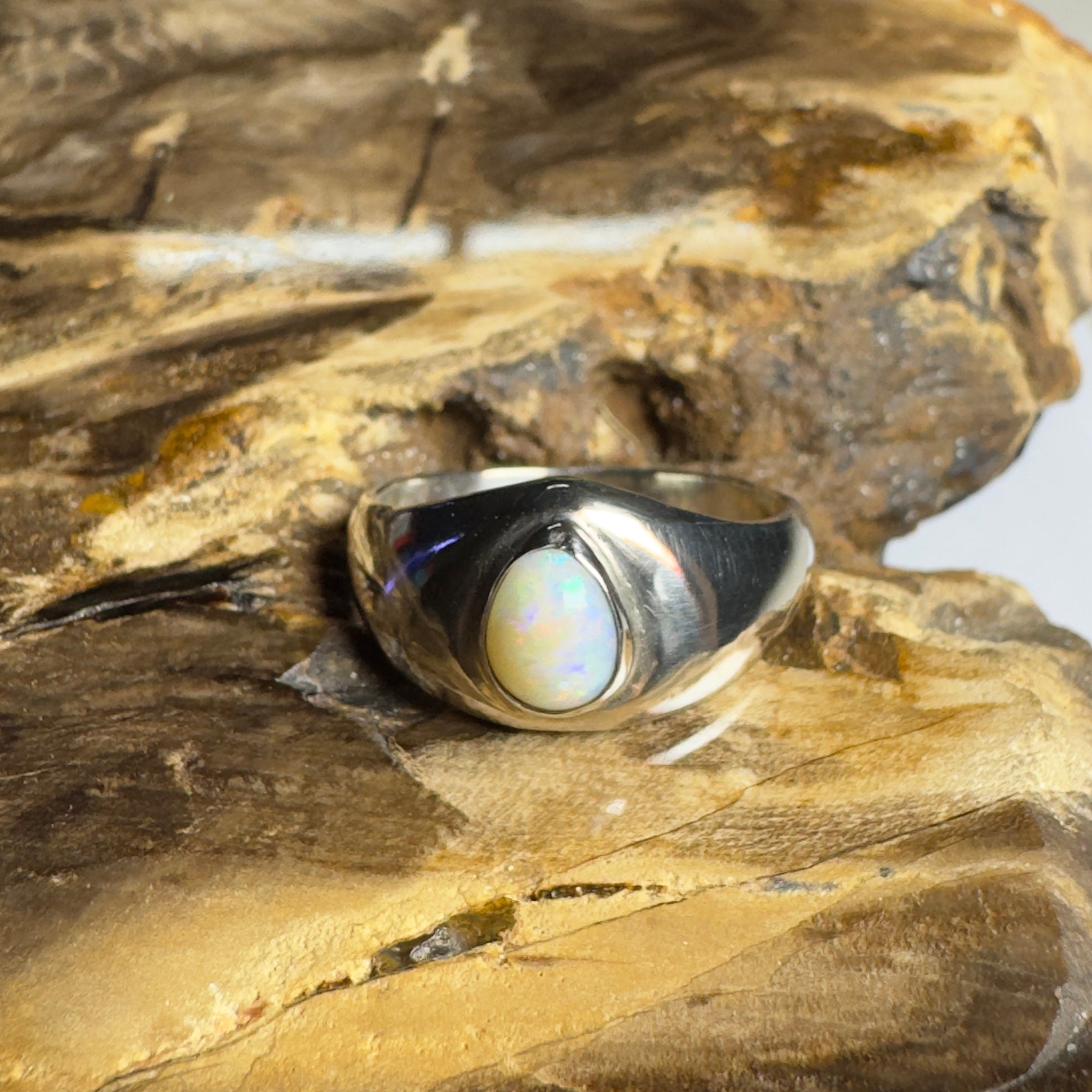 Clifton Breeze ~ 0.6ct Solid Lightning Ridge Opal 925 Silver Ring
