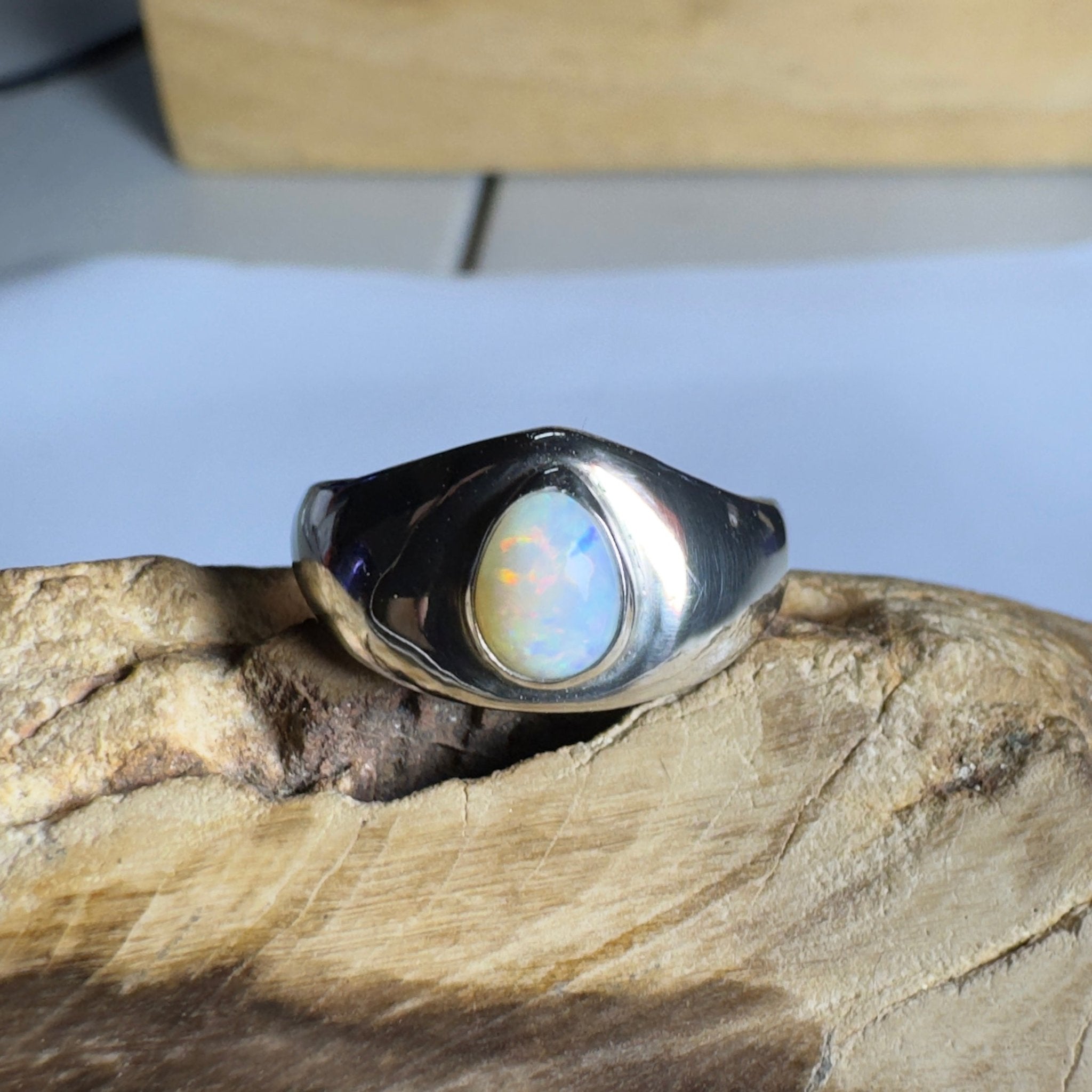 Clifton Breeze ~ 0.6ct Solid Lightning Ridge Opal 925 Silver Ring