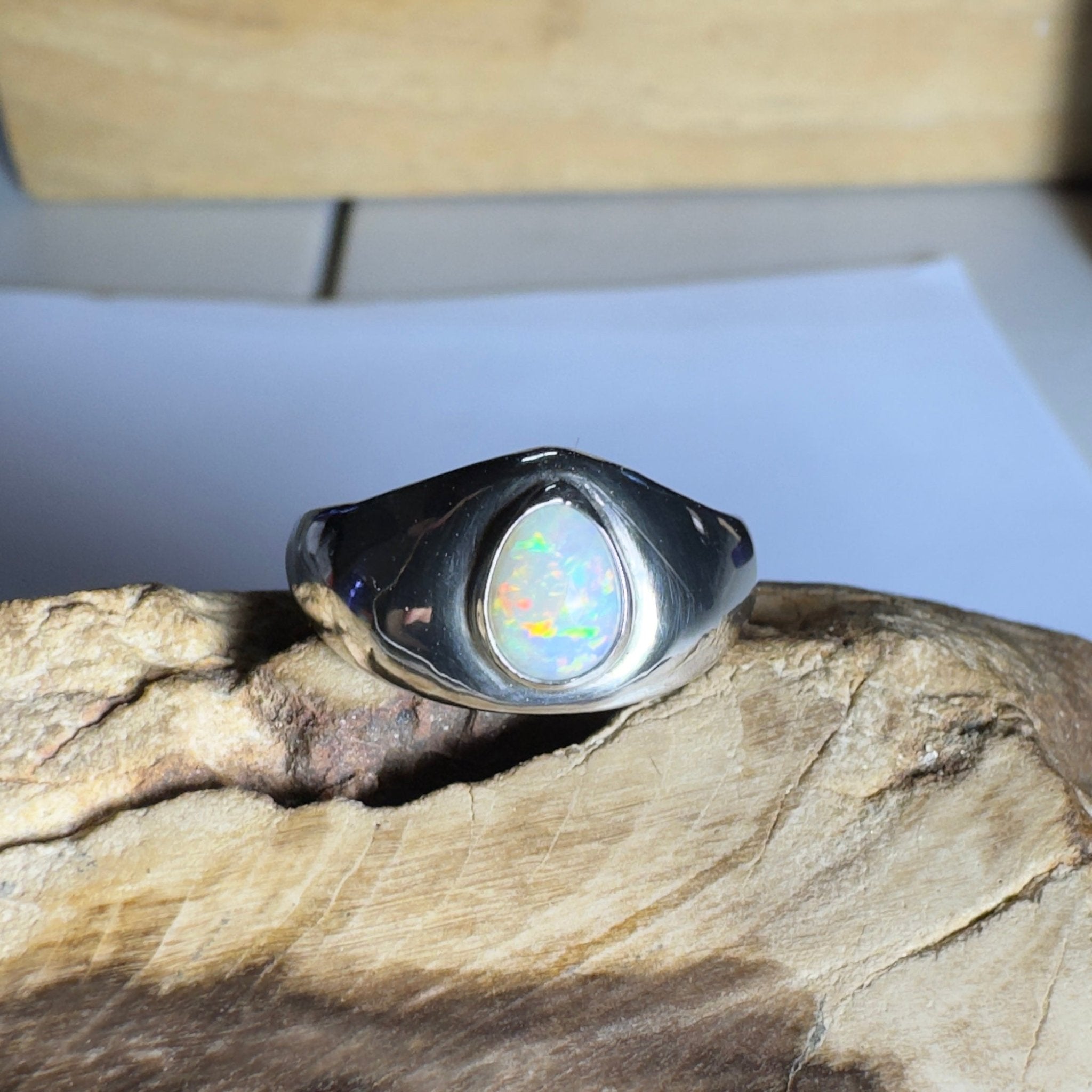 Clifton Breeze ~ 0.6ct Solid Lightning Ridge Opal 925 Silver Ring