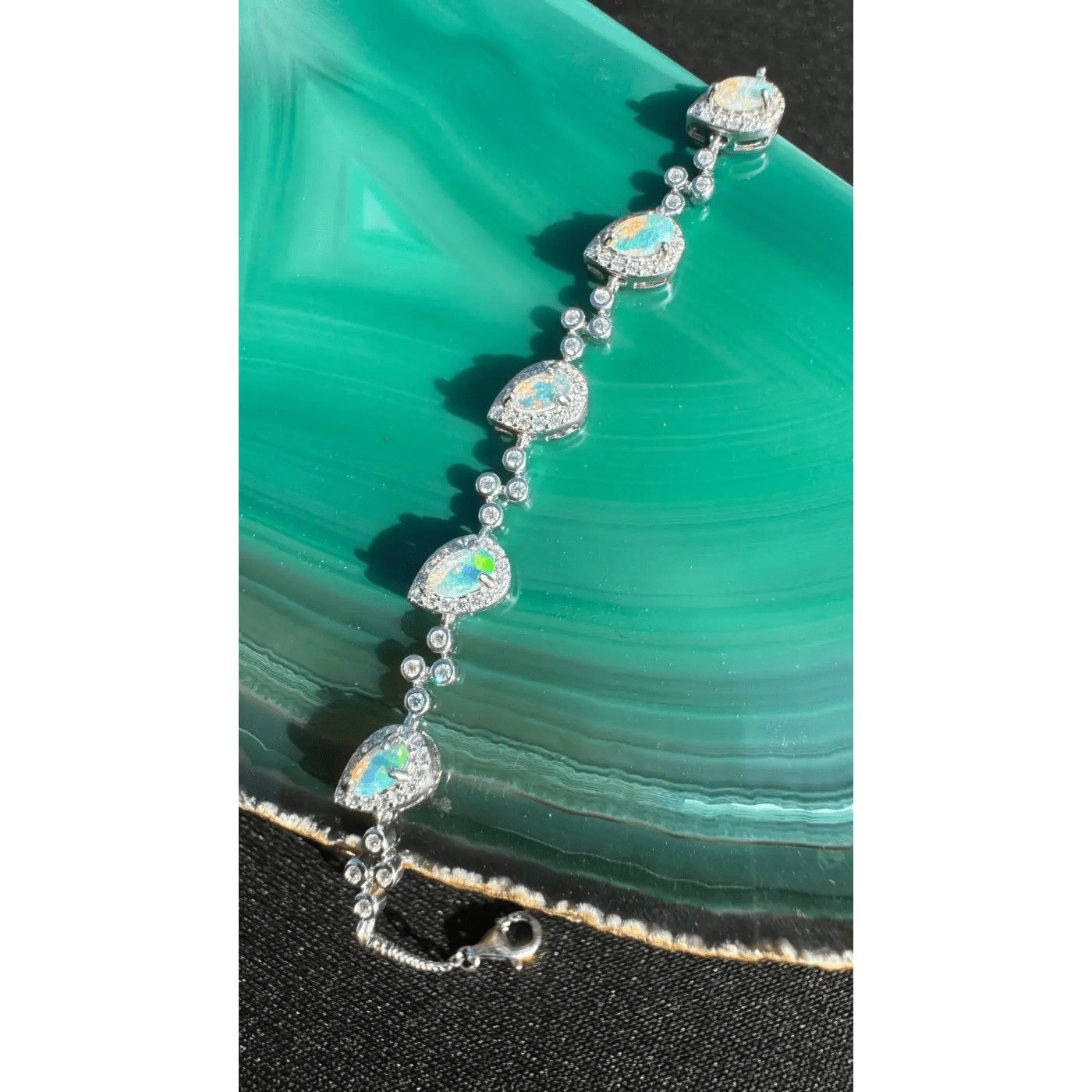 'Coastal Breeze' ~ Handcrafted 1.5ct Mintabie Opal and Cubic Zirconia 925 Sterling Silver Bracelet