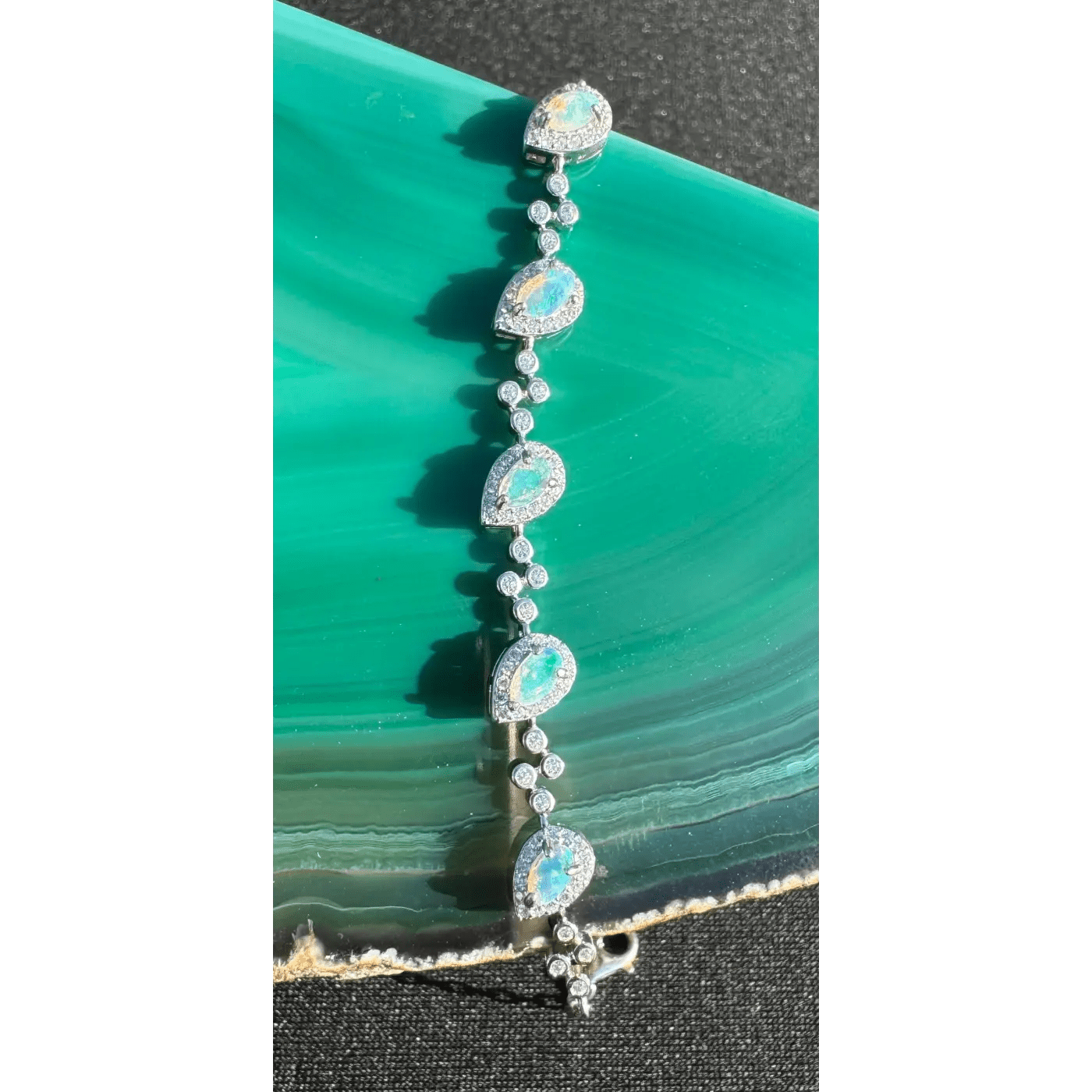 'Coastal Breeze' ~ Handcrafted 1.5ct Mintabie Opal and Cubic Zirconia 925 Sterling Silver Bracelet