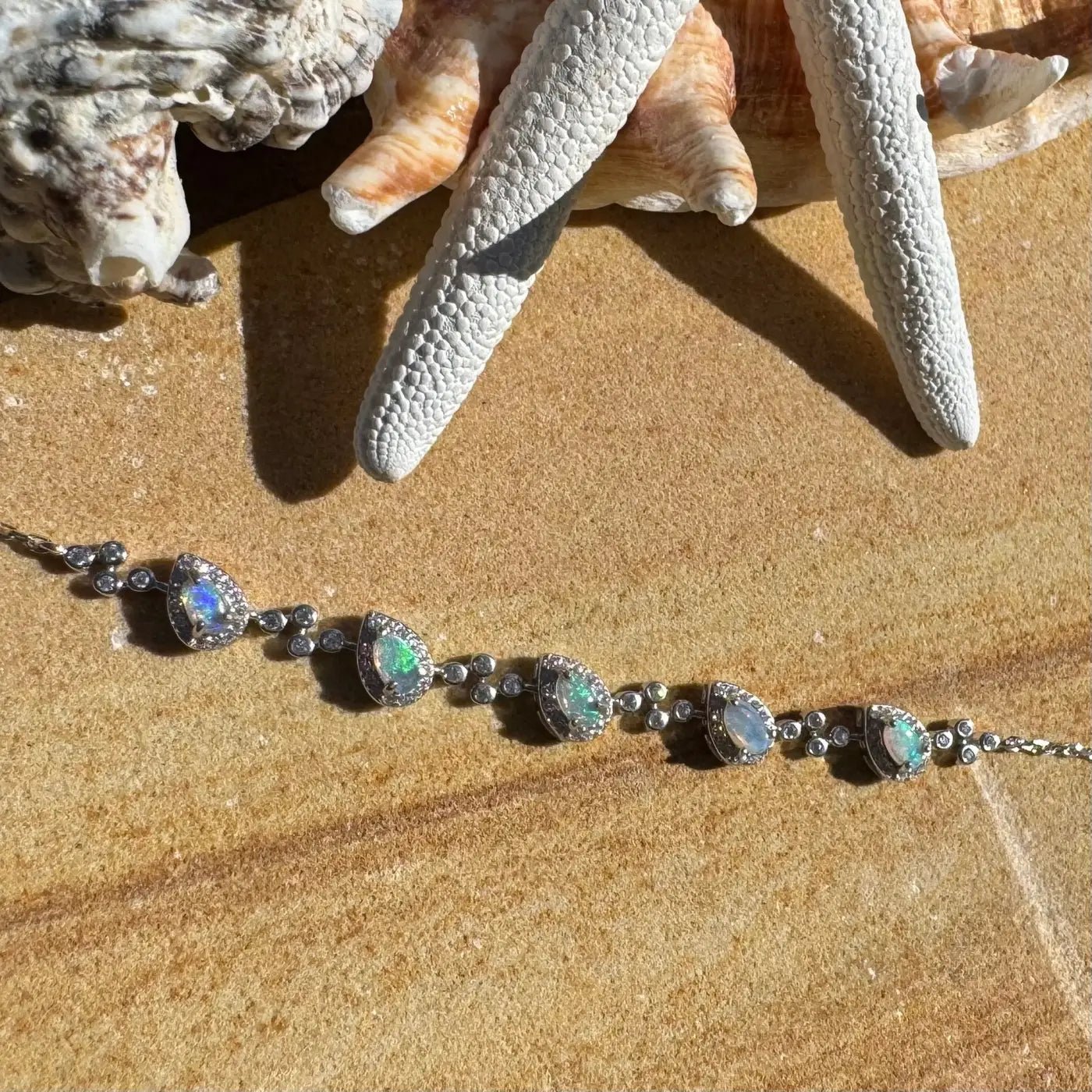 'Coastal Breeze' ~ Handcrafted 1.5ct Mintabie Opal and Cubic Zirconia 925 Sterling Silver Bracelet