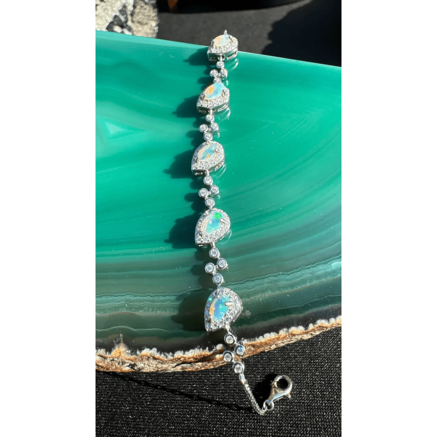 'Coastal Breeze' ~ Handcrafted 1.5ct Mintabie Opal and Cubic Zirconia 925 Sterling Silver Bracelet