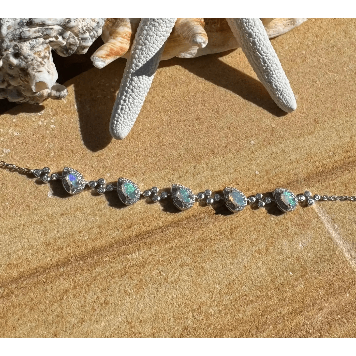 'Coastal Breeze' ~ Handcrafted 1.5ct Mintabie Opal and Cubic Zirconia 925 Sterling Silver Bracelet