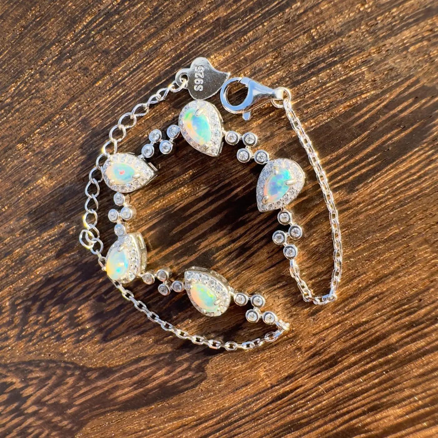 'Coastal Breeze' ~ Handcrafted 1.5ct Mintabie Opal and Cubic Zirconia 925 Sterling Silver Bracelet