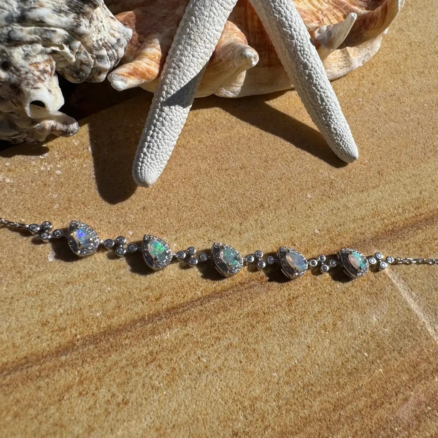 'Coastal Breeze' ~ Handcrafted 1.5ct Mintabie Opal and Cubic Zirconia 925 Sterling Silver Bracelet