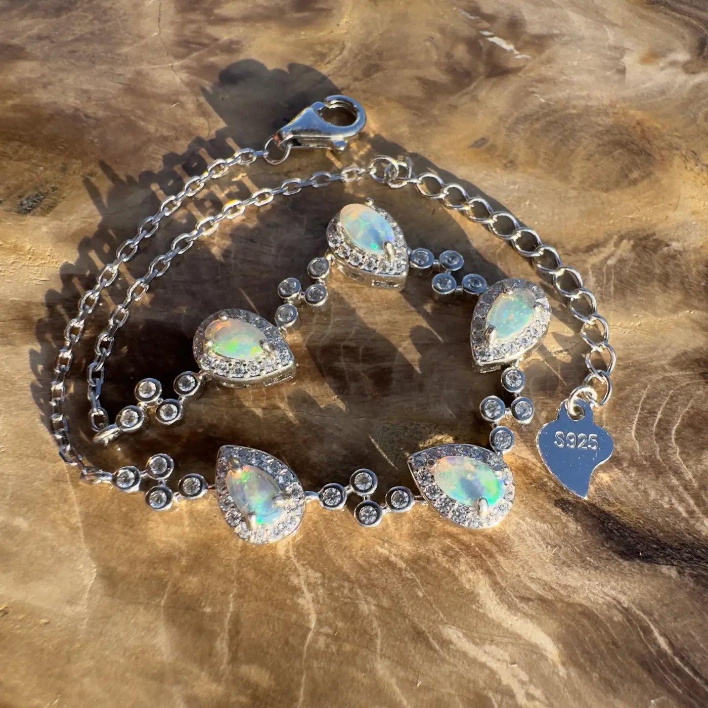 'Coastal Breeze' ~ Handcrafted 1.5ct Mintabie Opal and Cubic Zirconia 925 Sterling Silver Bracelet