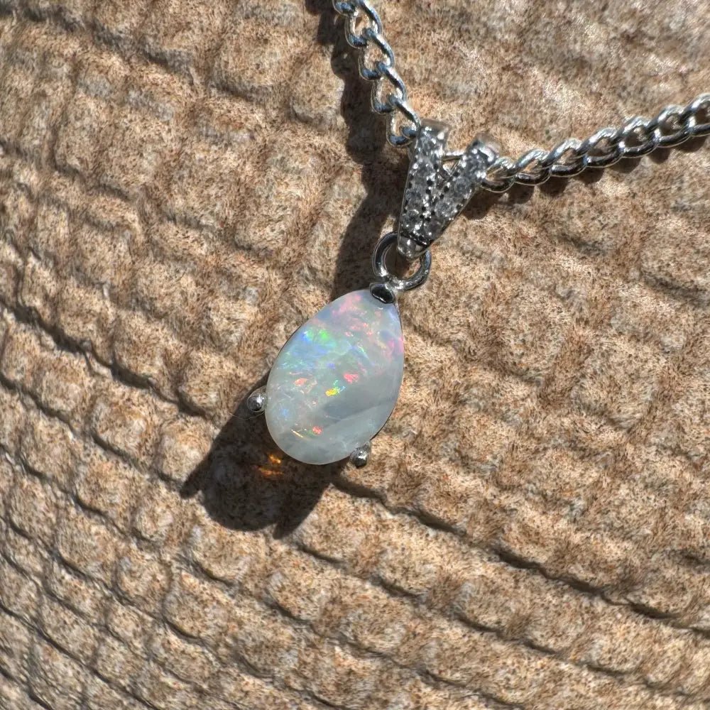 'Colour Fun' ~ Handcrafted 0.5ct Solid Lightning Ridge Opal 925 Sterling Silver Pendant Necklace