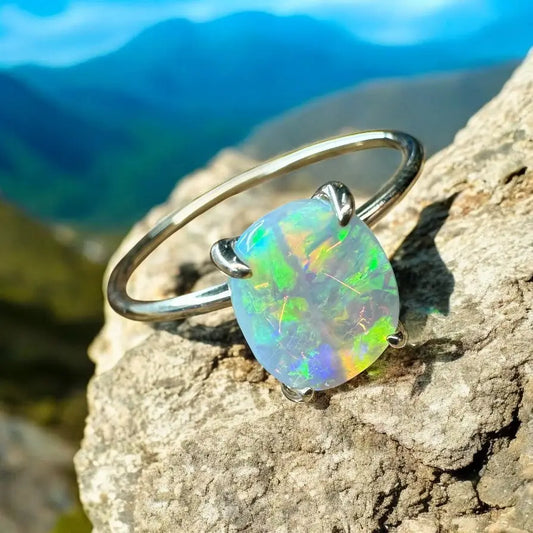 Opal gemstone ring from Colours of Australia featuring a handcrafted 1ct Lightning Ridge Opal in 9ct yellow gold