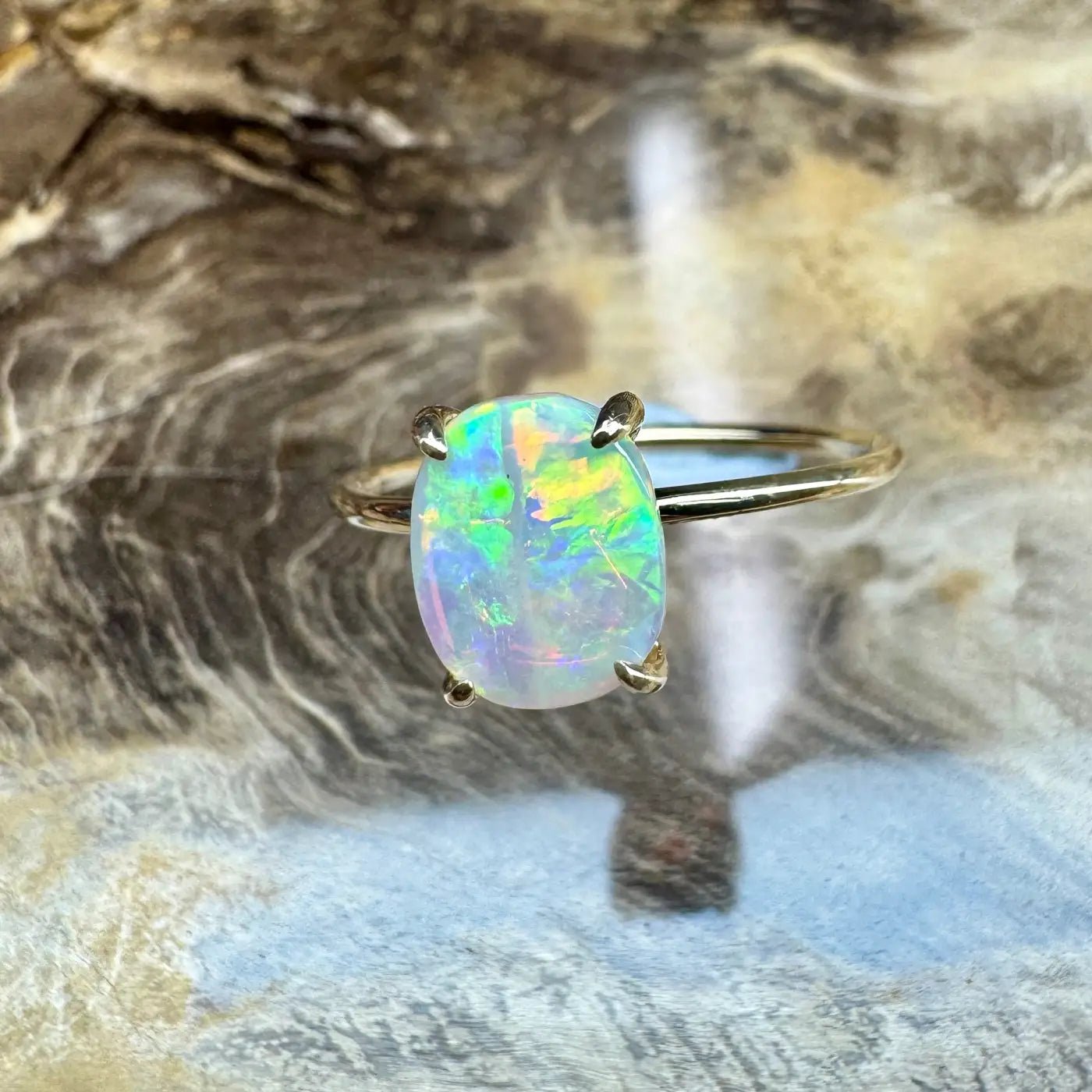 ‘Colours of Australia' ~ Handcrafted 1ct Solid Lightning Ridge Opal 9ct Yellow Gold Ring