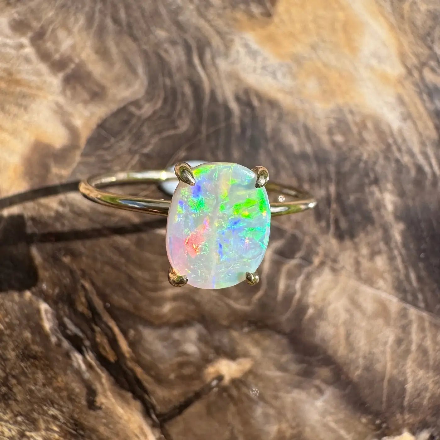 ‘Colours of Australia' ~ Handcrafted 1ct Solid Lightning Ridge Opal 9ct Yellow Gold Ring