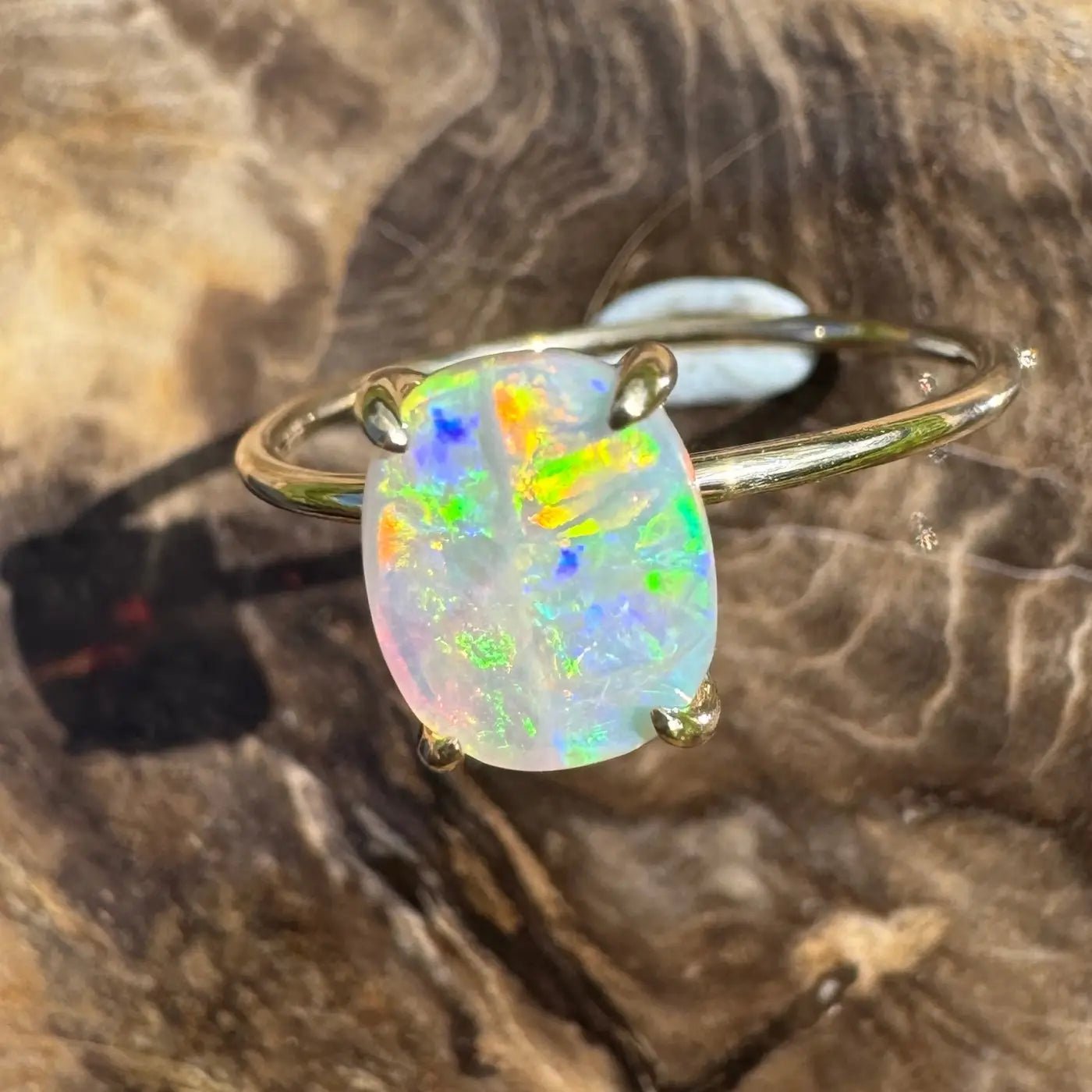 ‘Colours of Australia' ~ Handcrafted 1ct Solid Lightning Ridge Opal 9ct Yellow Gold Ring