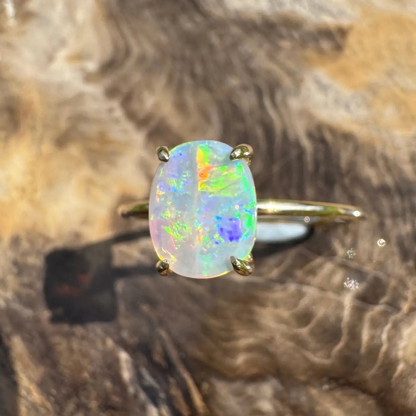 ‘Colours of Australia' ~ Handcrafted 1ct Solid Lightning Ridge Opal 9ct Yellow Gold Ring