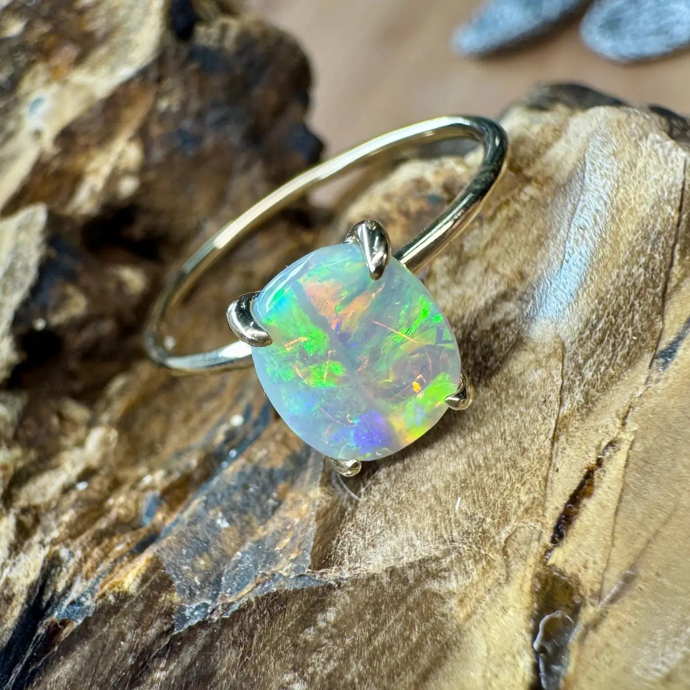 ‘Colours of Australia' ~ Handcrafted 1ct Solid Lightning Ridge Opal 9ct Yellow Gold Ring