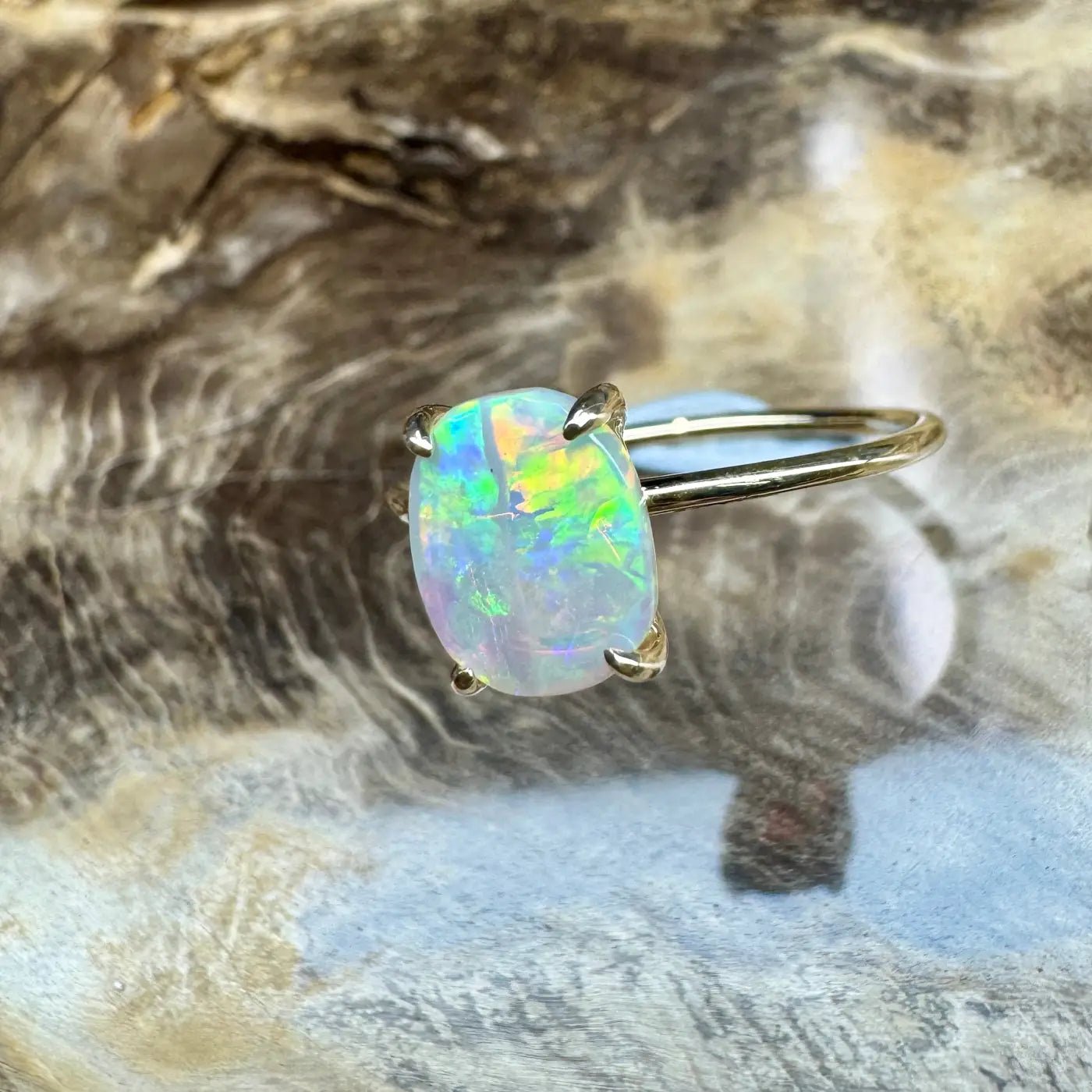 ‘Colours of Australia' ~ Handcrafted 1ct Solid Lightning Ridge Opal 9ct Yellow Gold Ring