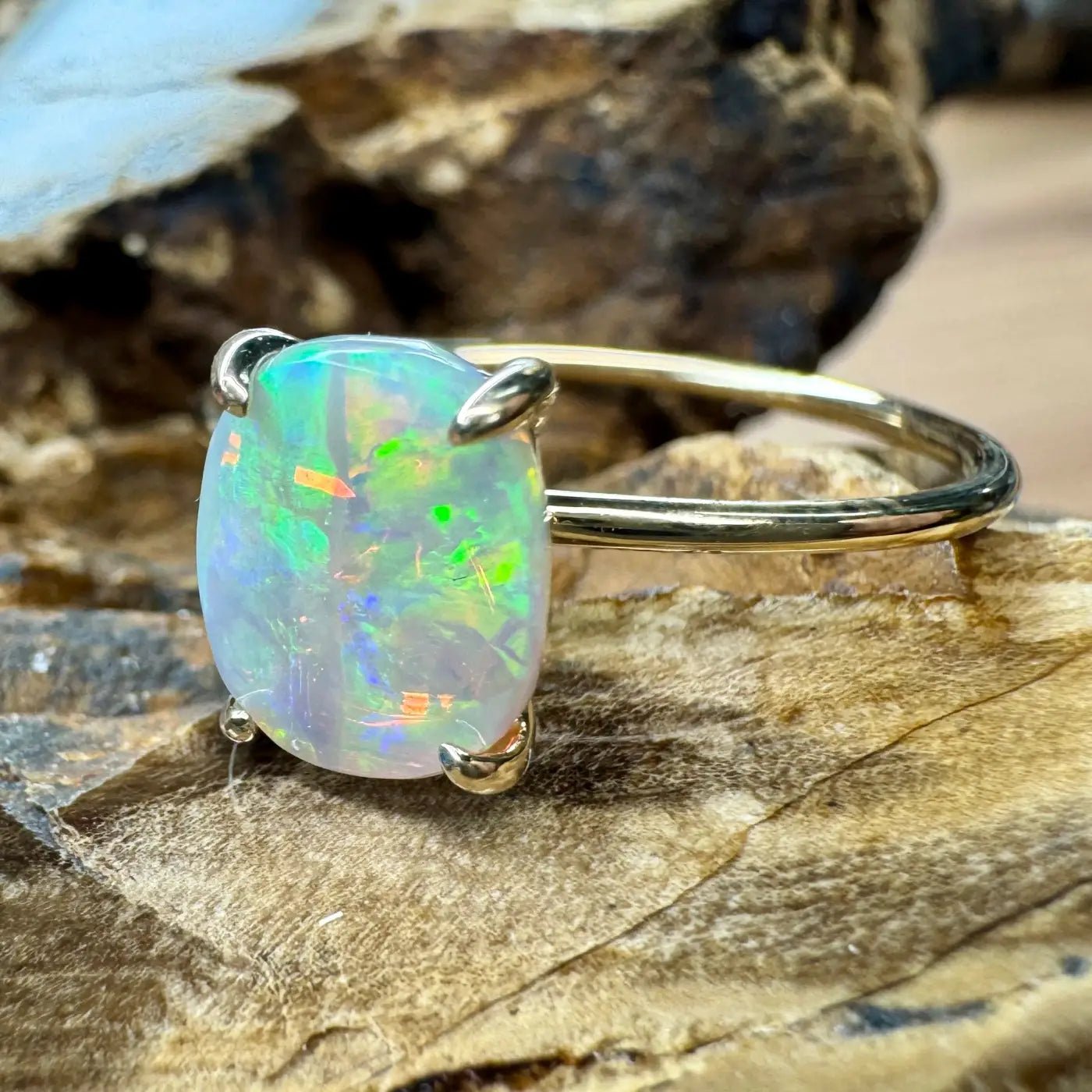 ‘Colours of Australia' ~ Handcrafted 1ct Solid Lightning Ridge Opal 9ct Yellow Gold Ring