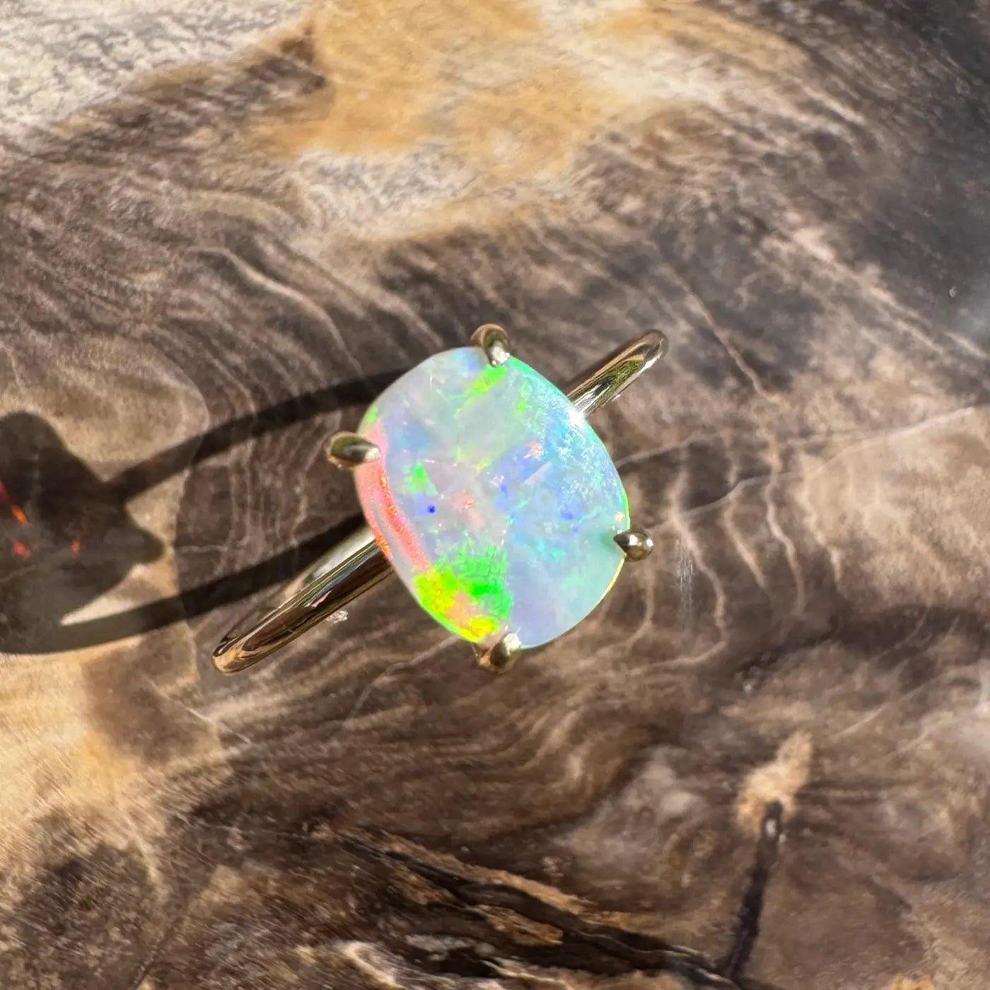 ‘Colours of Australia' ~ Handcrafted 1ct Solid Lightning Ridge Opal 9ct Yellow Gold Ring