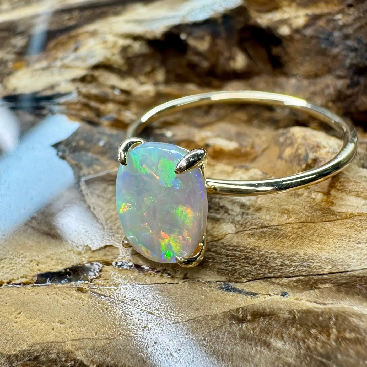 ‘Colours of Australia' ~ Handcrafted 1ct Solid Lightning Ridge Opal 9ct Yellow Gold Ring
