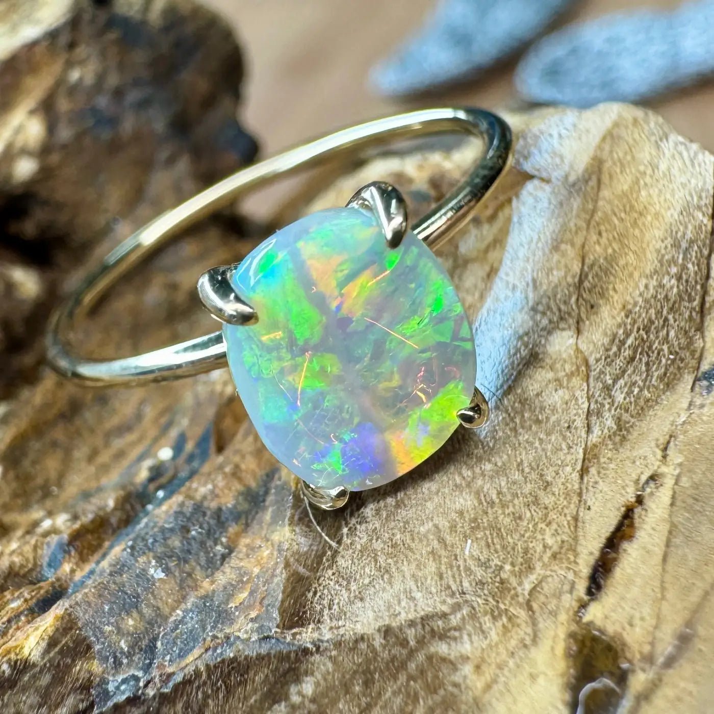 ‘Colours of Australia' ~ Handcrafted 1ct Solid Lightning Ridge Opal 9ct Yellow Gold Ring