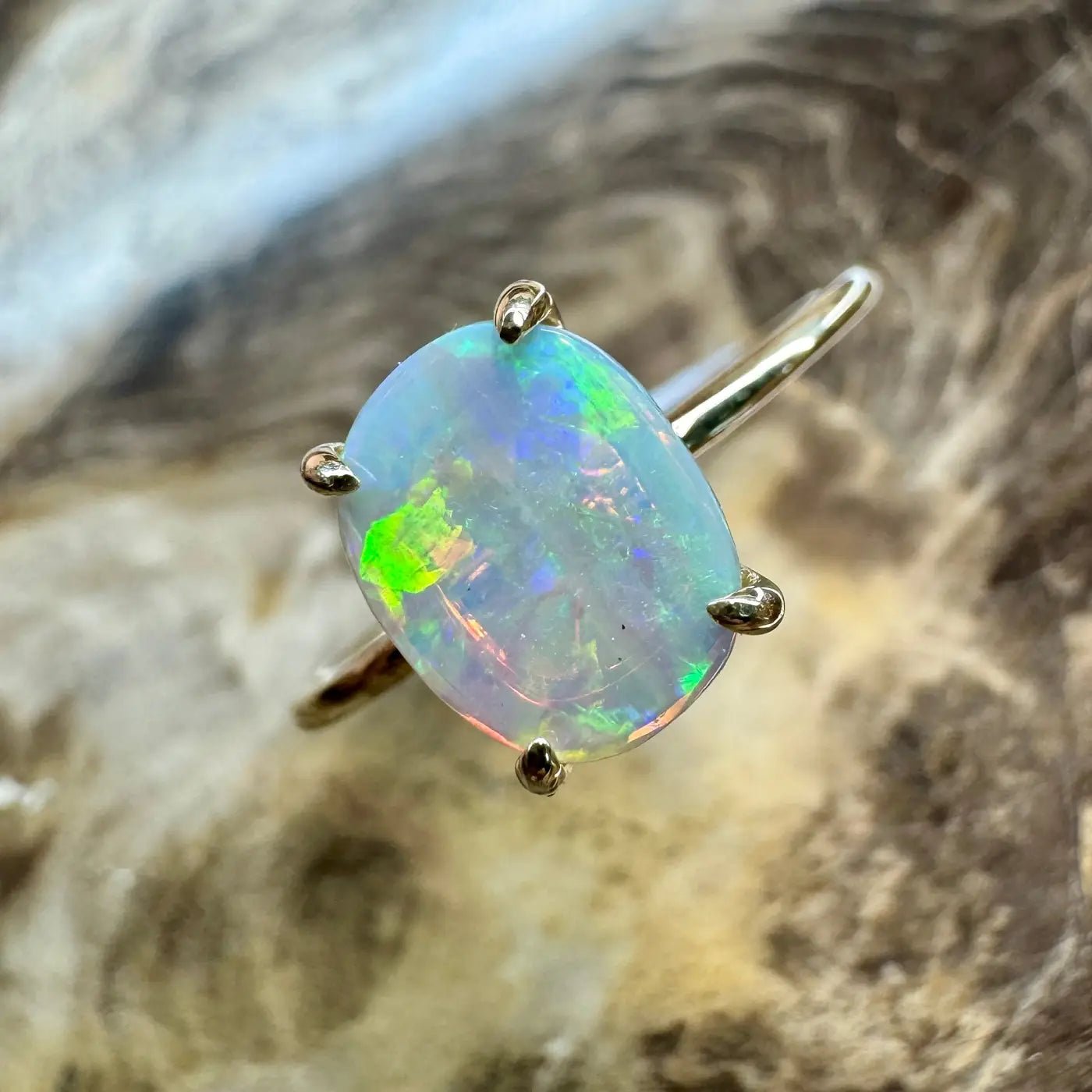‘Colours of Australia' ~ Handcrafted 1ct Solid Lightning Ridge Opal 9ct Yellow Gold Ring