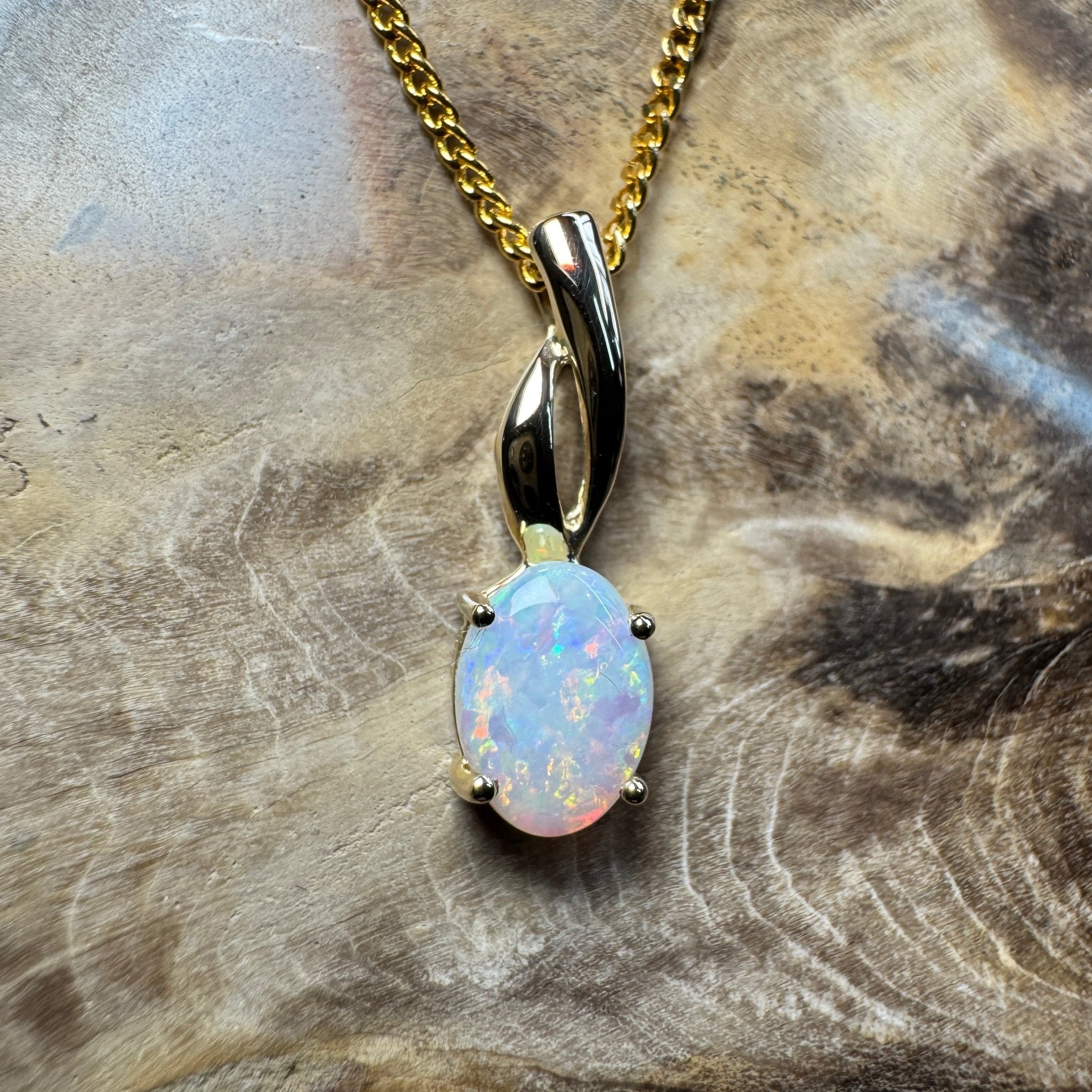 Colours of Coober Radiance ~ 9ct Solid Gold 0.9ct Coober Pedy Opal Pendant