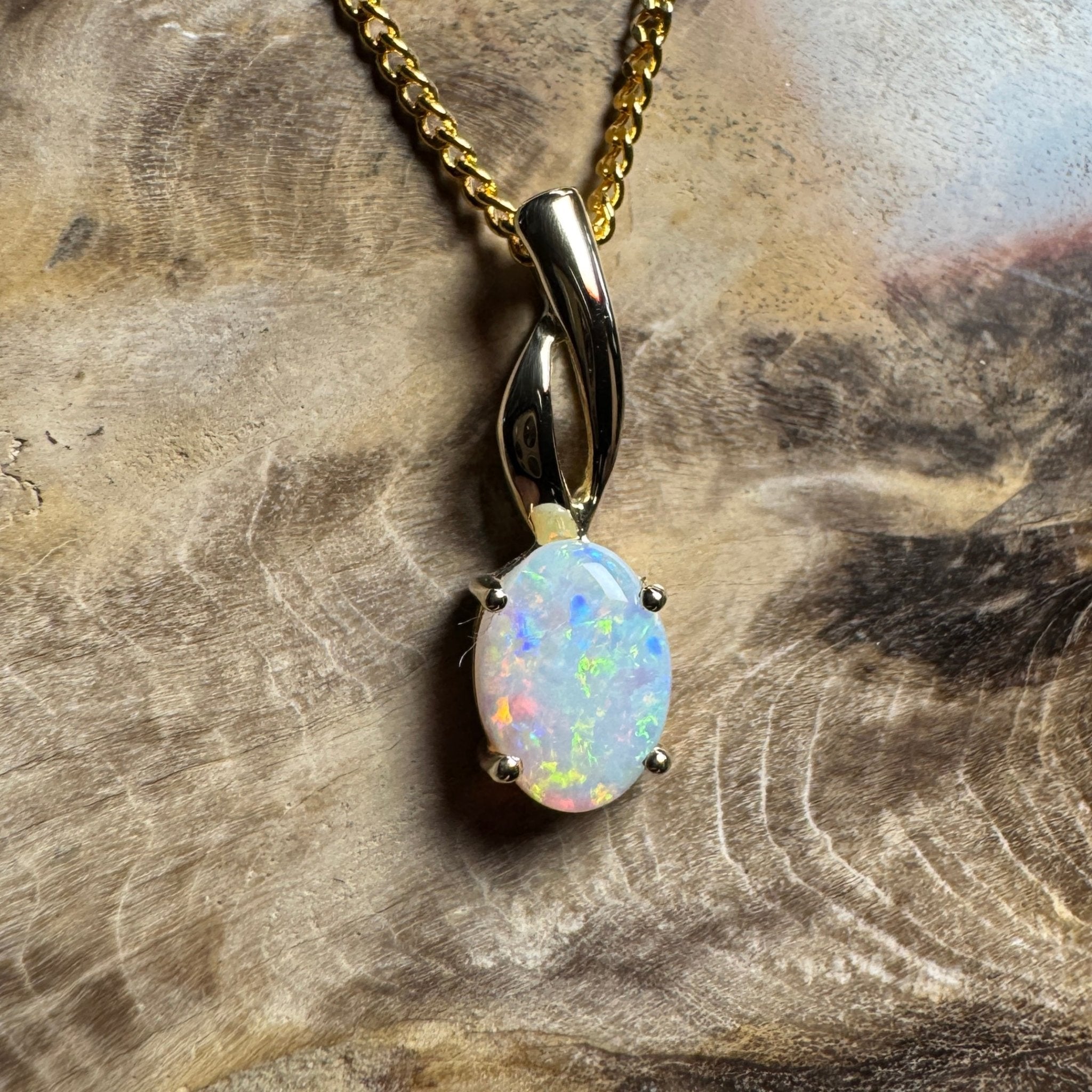 Colours of Coober Radiance ~ 9ct Solid Gold 0.9ct Coober Pedy Opal Pendant