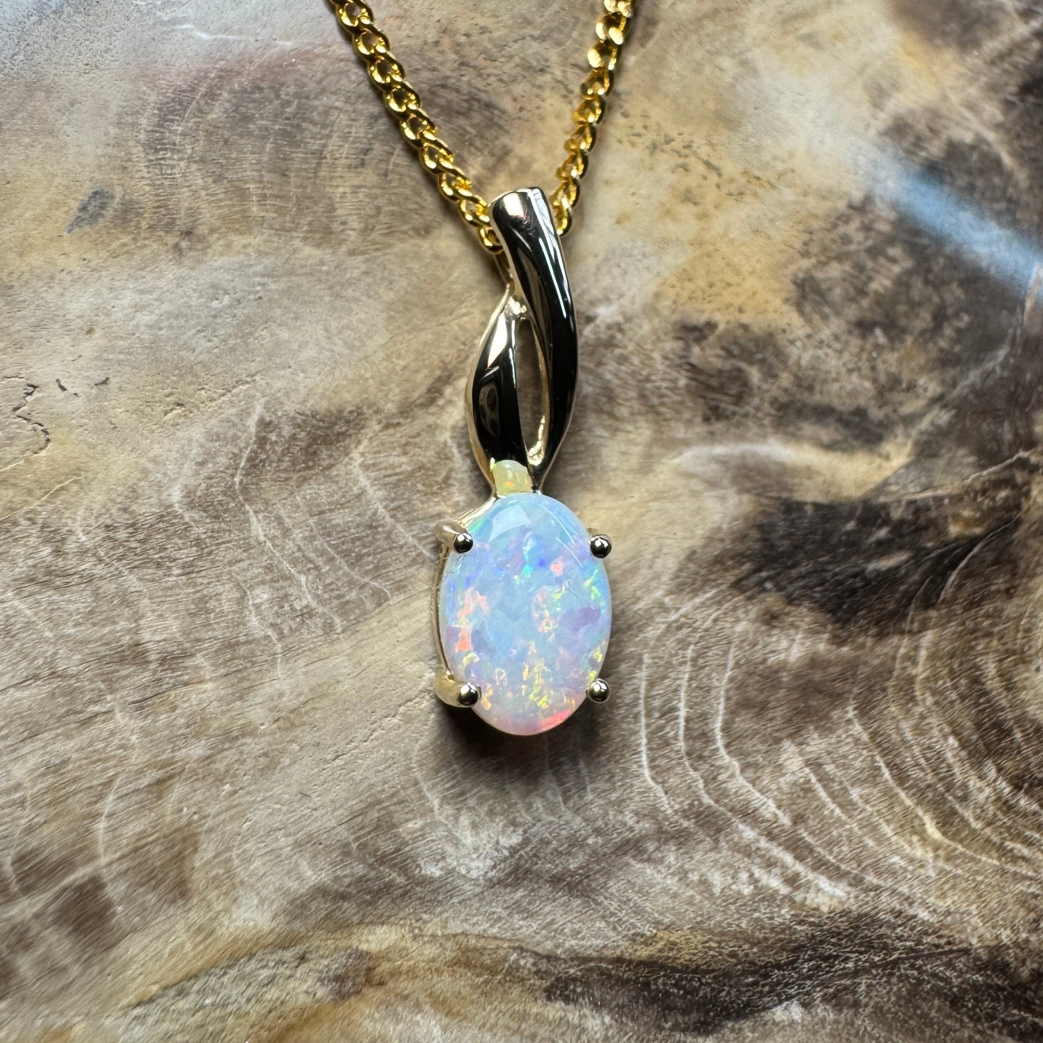 Colours of Coober Radiance ~ 9ct Solid Gold 0.9ct Coober Pedy Opal Pendant