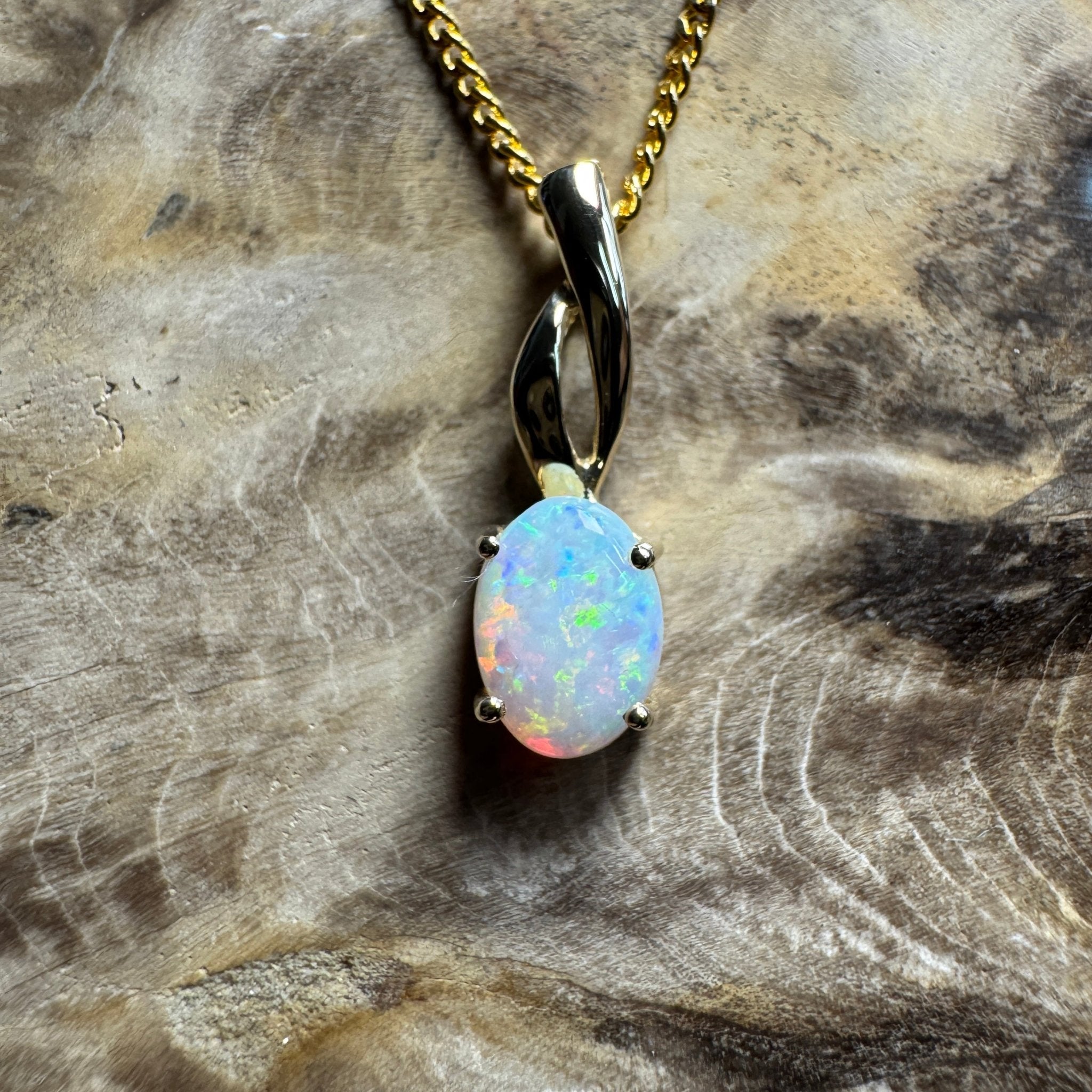 Colours of Coober Radiance ~ 9ct Solid Gold 0.9ct Coober Pedy Opal Pendant