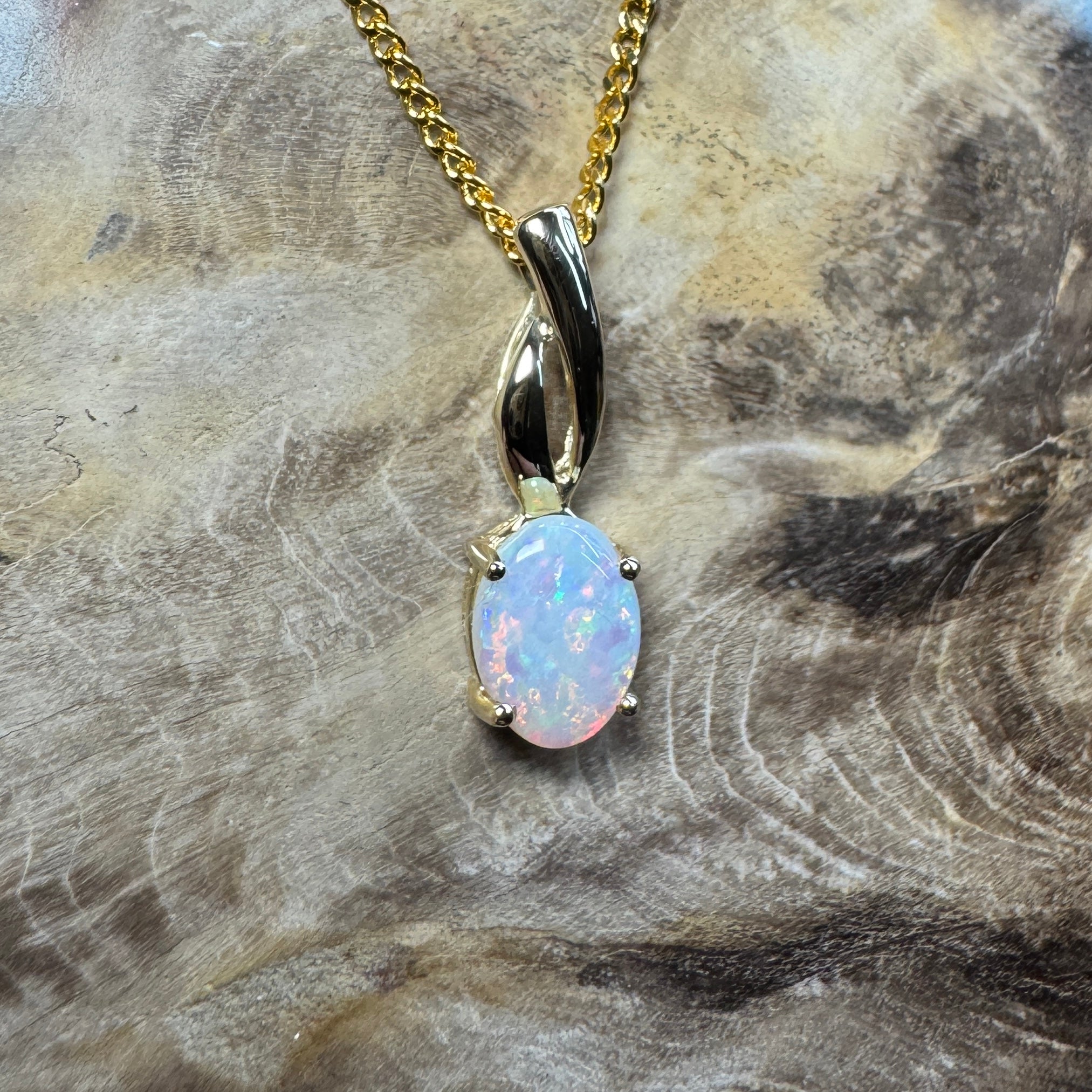 Colours of Coober Radiance ~ 9ct Solid Gold 0.9ct Coober Pedy Opal Pendant