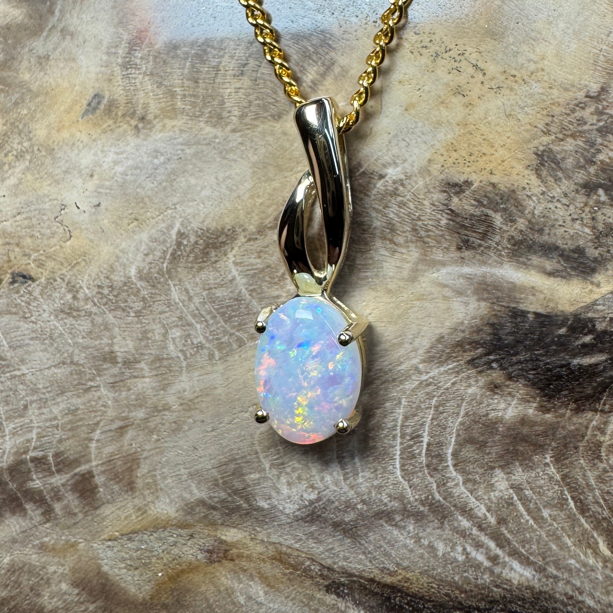 Colours of Coober Radiance ~ 9ct Solid Gold 0.9ct Coober Pedy Opal Pendant