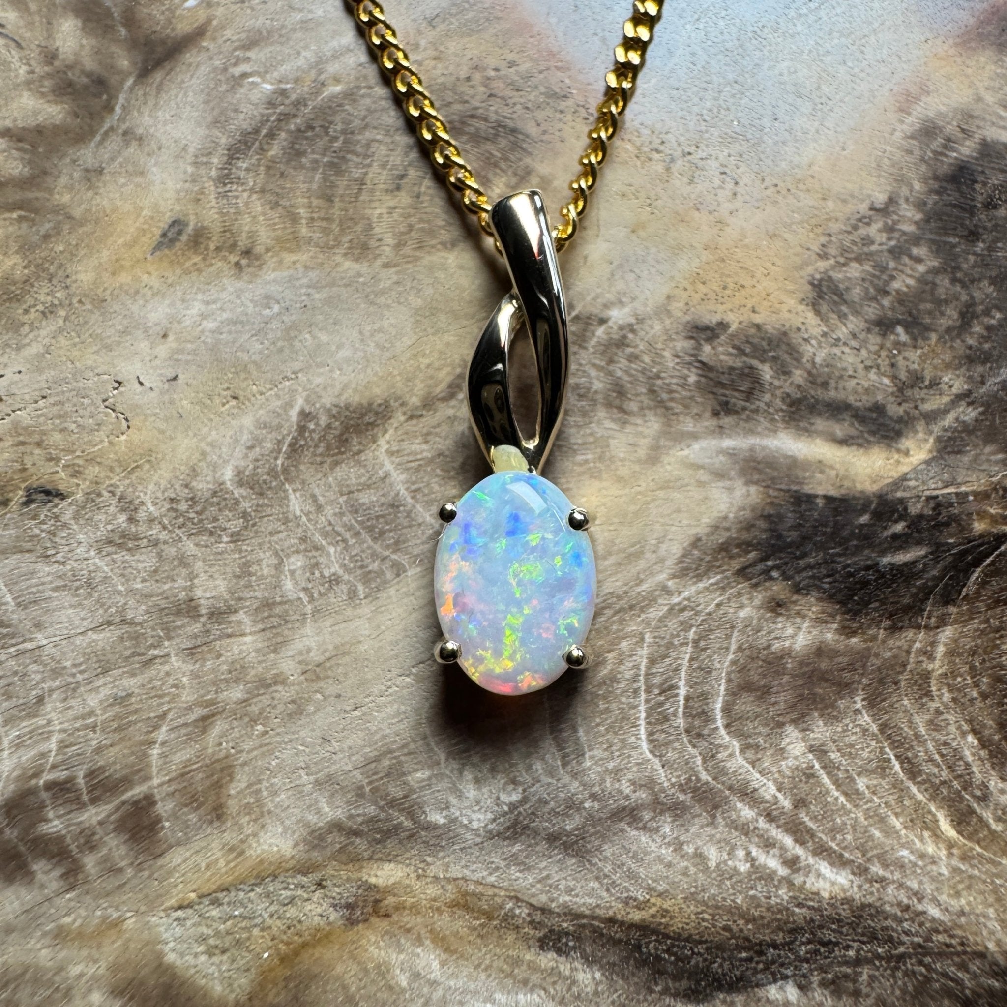 Colours of Coober Radiance ~ 9ct Solid Gold 0.9ct Coober Pedy Opal Pendant