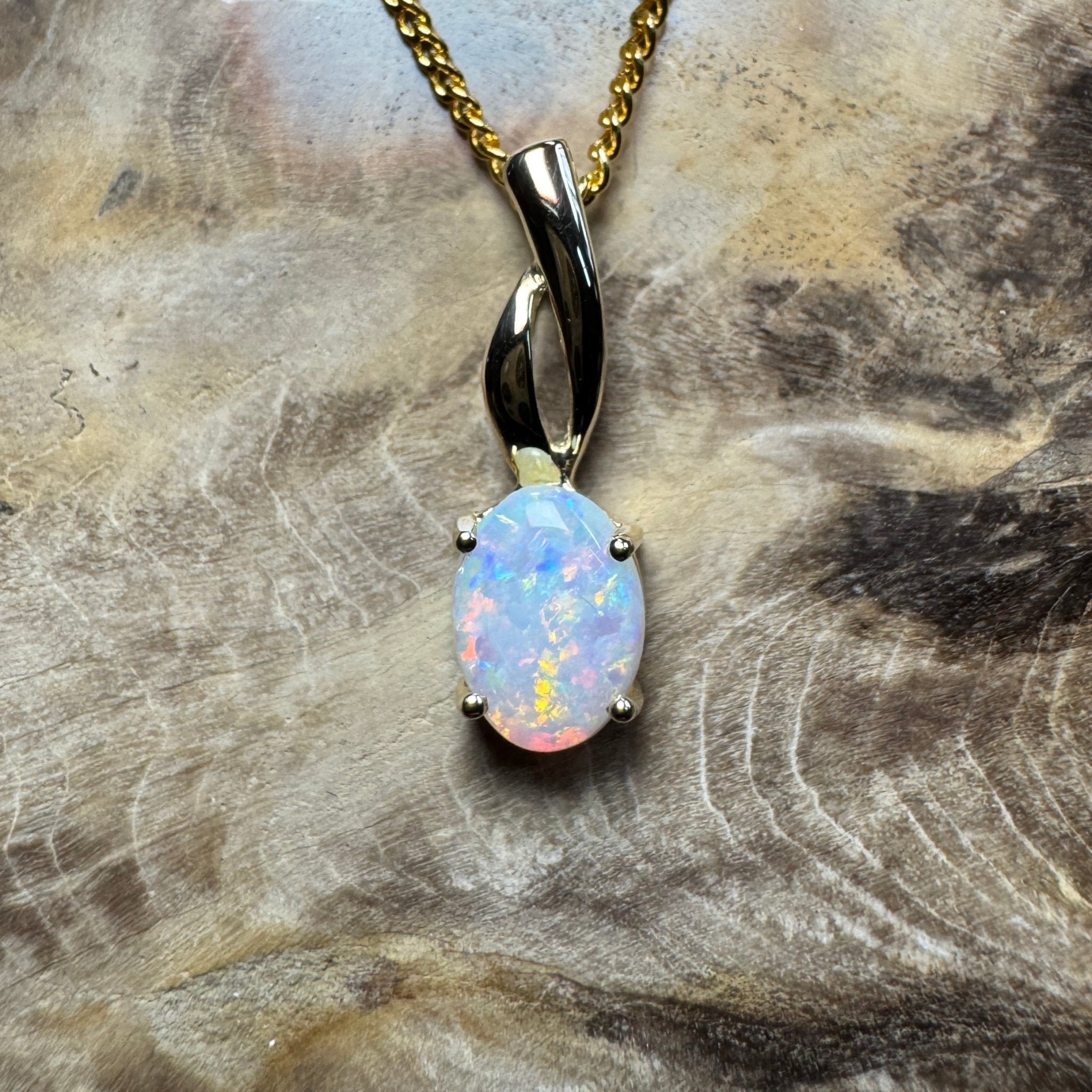Colours of Coober Radiance ~ 9ct Solid Gold 0.9ct Coober Pedy Opal Pendant