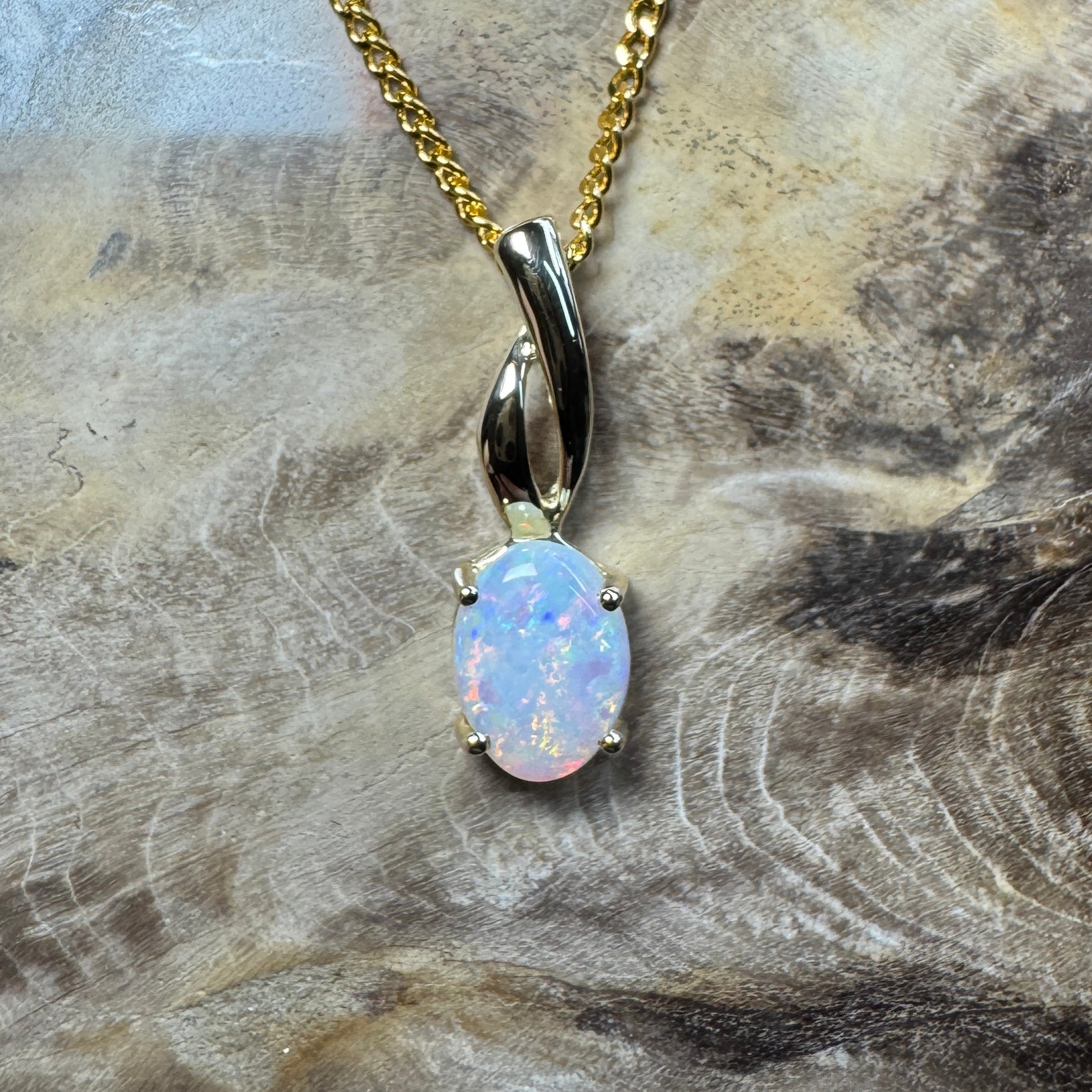 Colours of Coober Radiance ~ 9ct Solid Gold 0.9ct Coober Pedy Opal Pendant