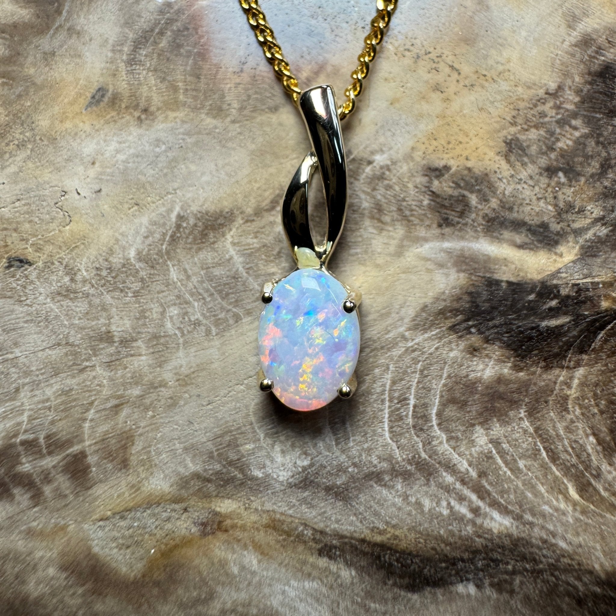 Colours of Coober Radiance ~ 9ct Solid Gold 0.9ct Coober Pedy Opal Pendant