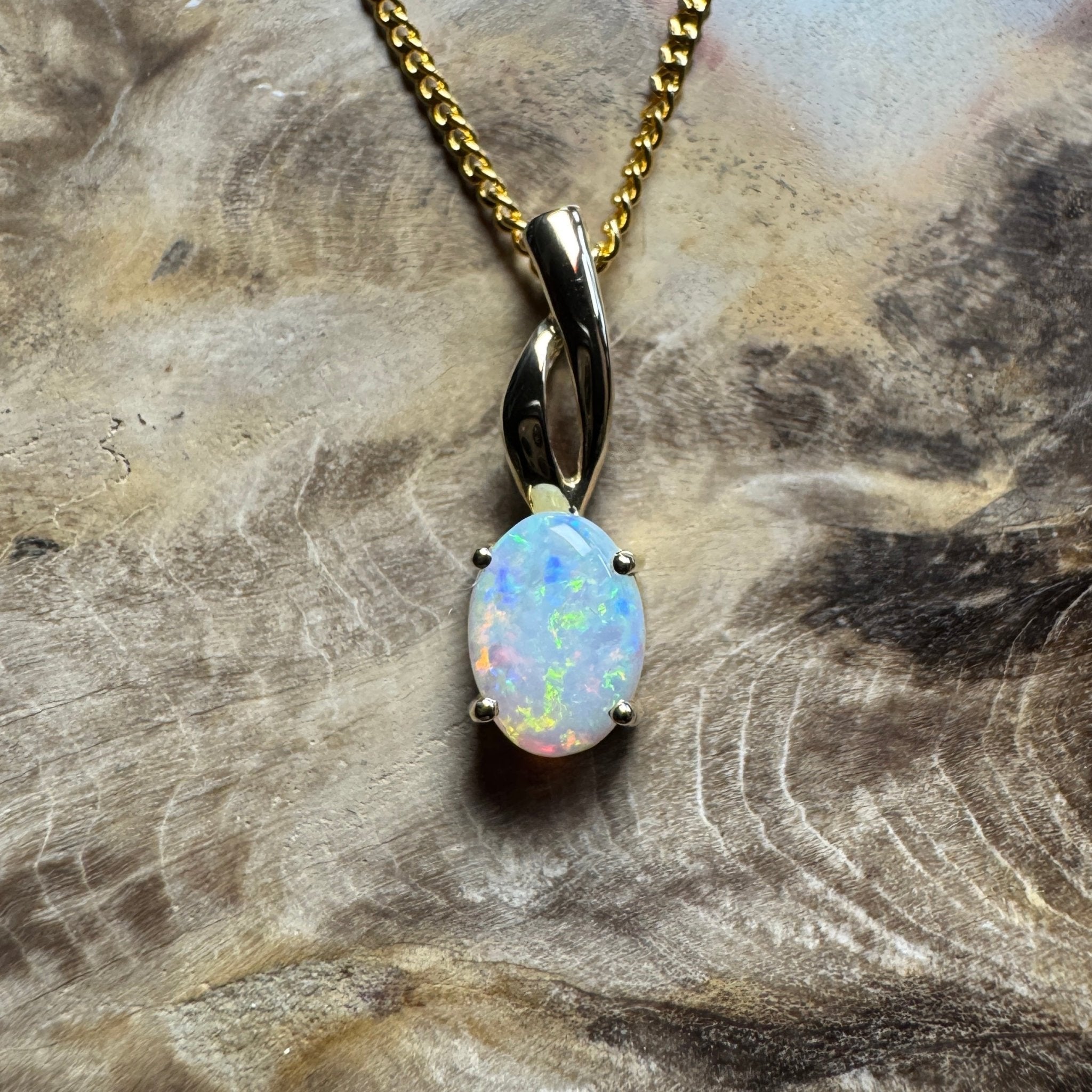 Colours of Coober Radiance ~ 9ct Solid Gold 0.9ct Coober Pedy Opal Pendant