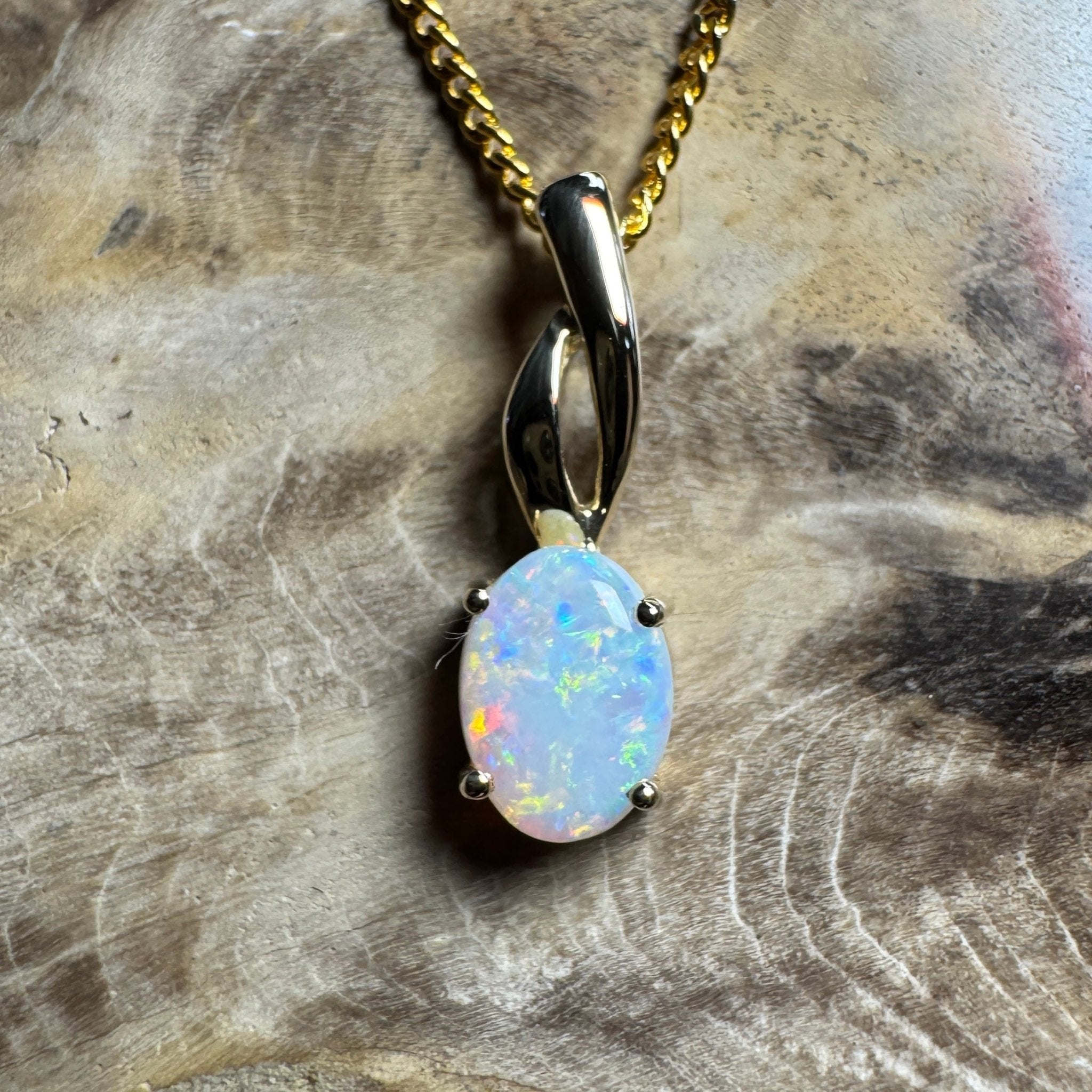 Colours of Coober Radiance ~ 9ct Solid Gold 0.9ct Coober Pedy Opal Pendant