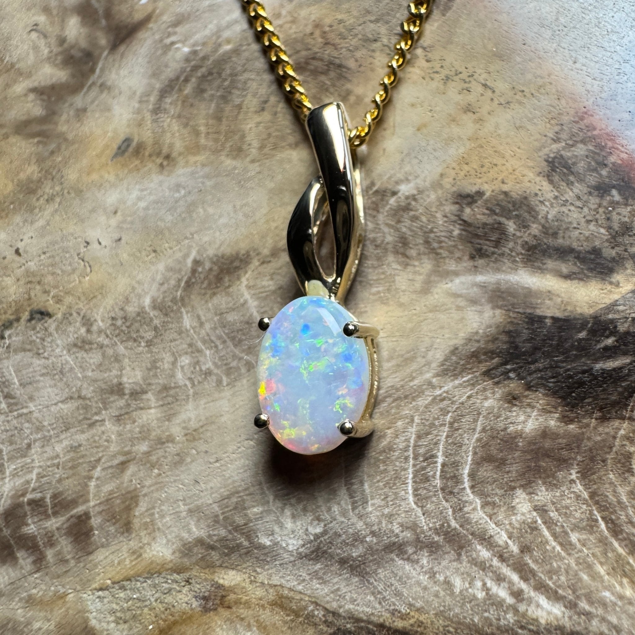 Colours of Coober Radiance ~ 9ct Solid Gold 0.9ct Coober Pedy Opal Pendant