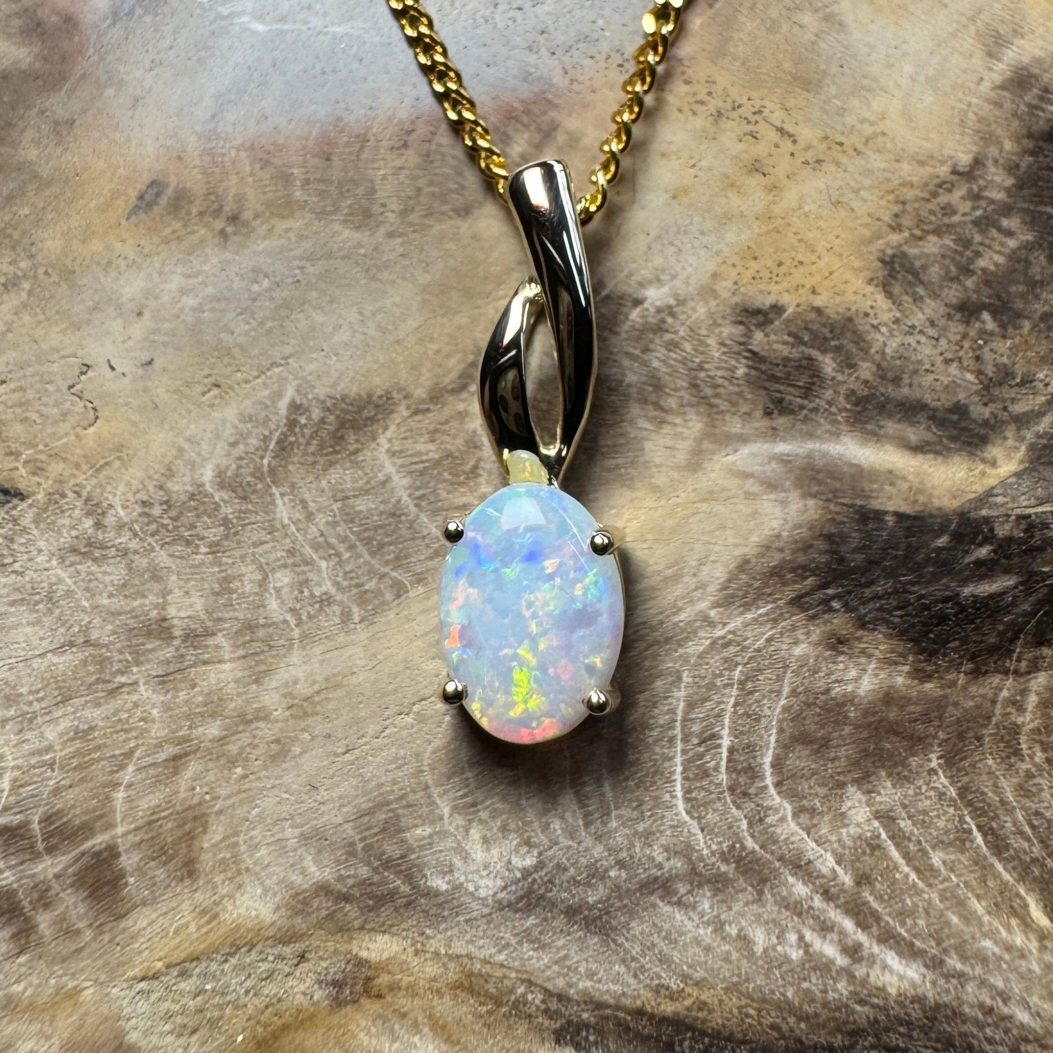Colours of Coober Radiance ~ 9ct Solid Gold 0.9ct Coober Pedy Opal Pendant