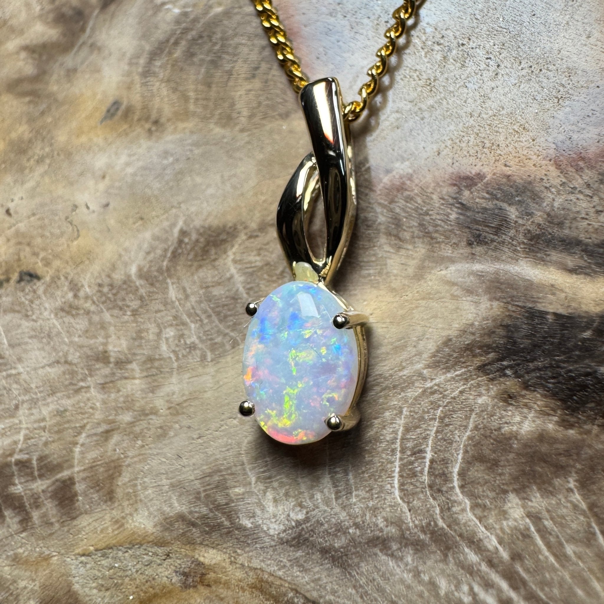 Colours of Coober Radiance ~ 9ct Solid Gold 0.9ct Coober Pedy Opal Pendant