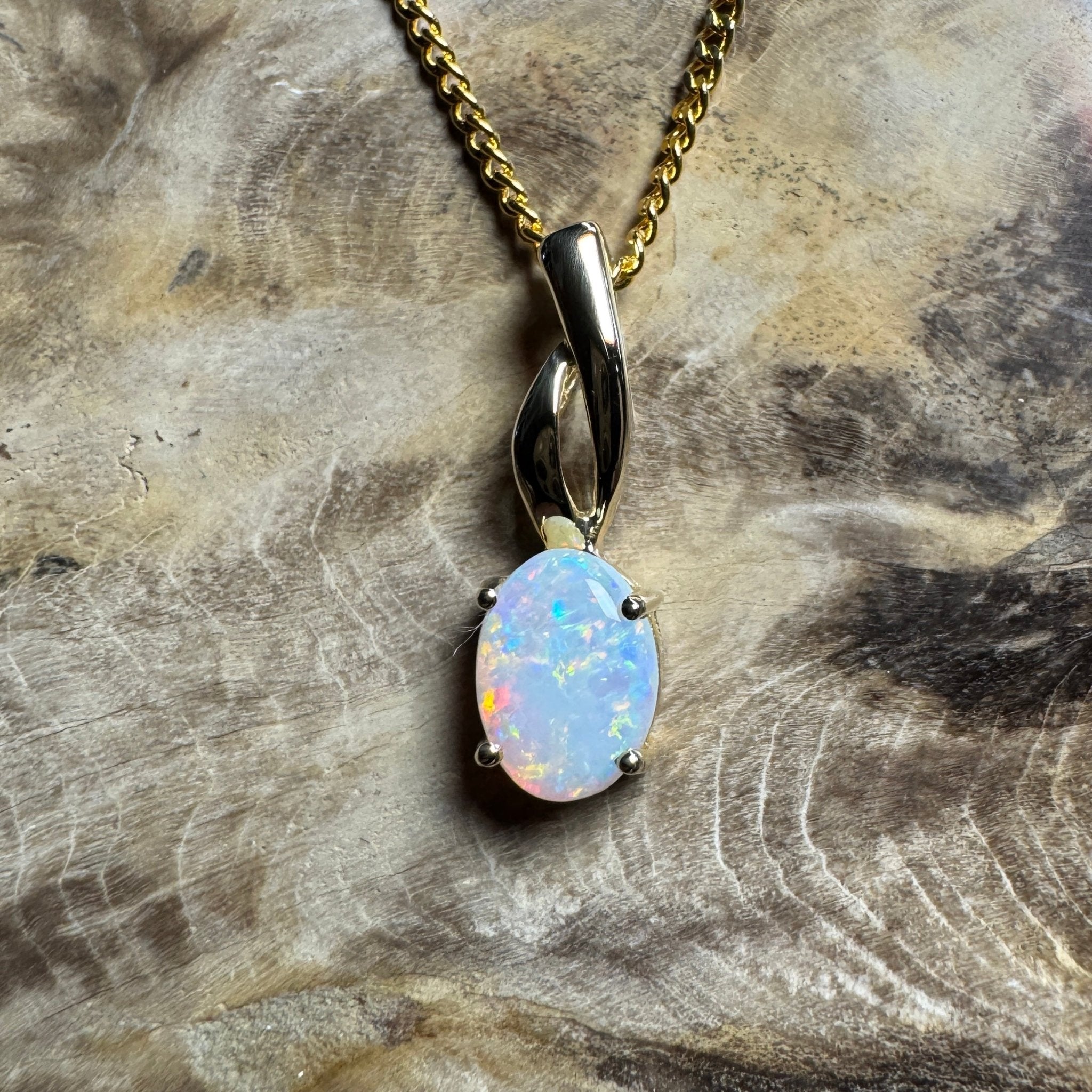 Colours of Coober Radiance ~ 9ct Solid Gold 0.9ct Coober Pedy Opal Pendant
