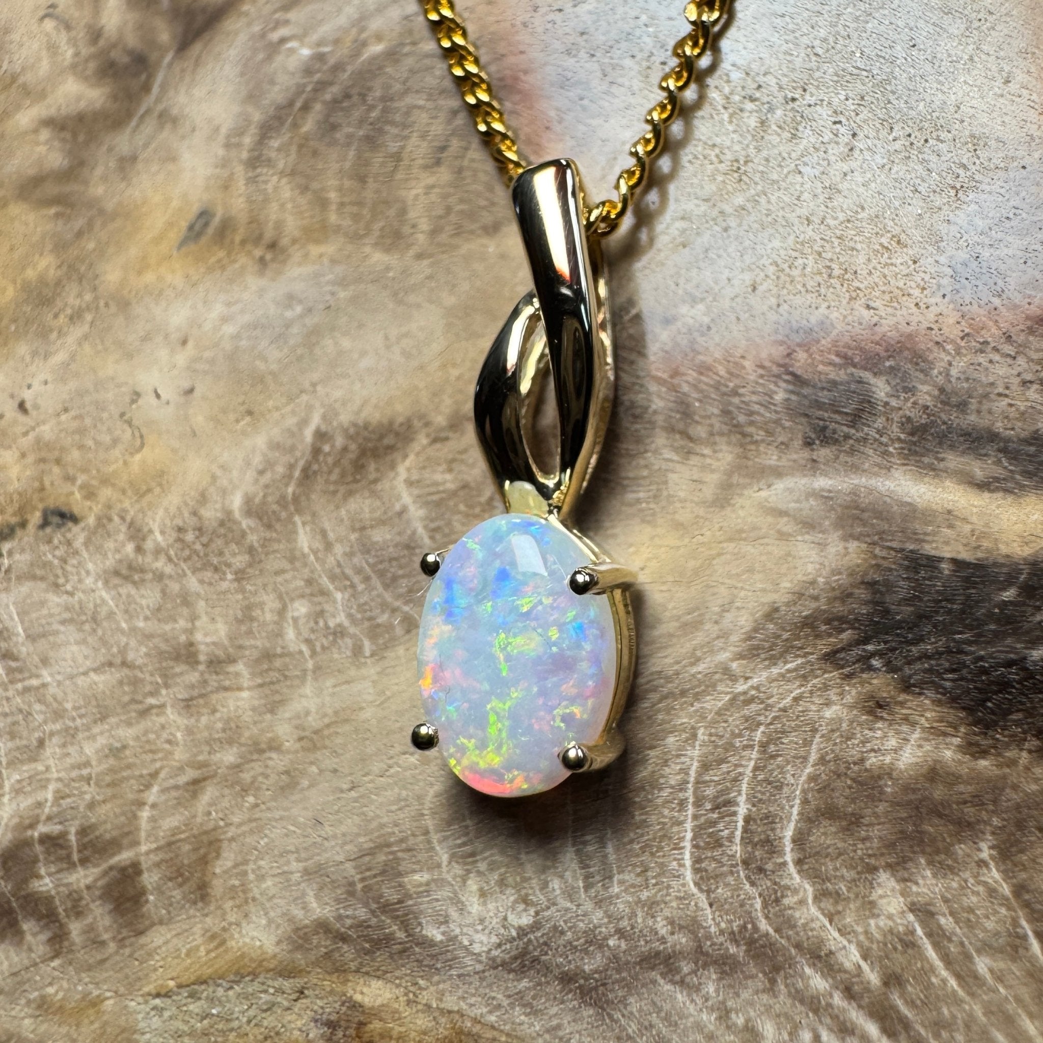 Colours of Coober Radiance ~ 9ct Solid Gold 0.9ct Coober Pedy Opal Pendant