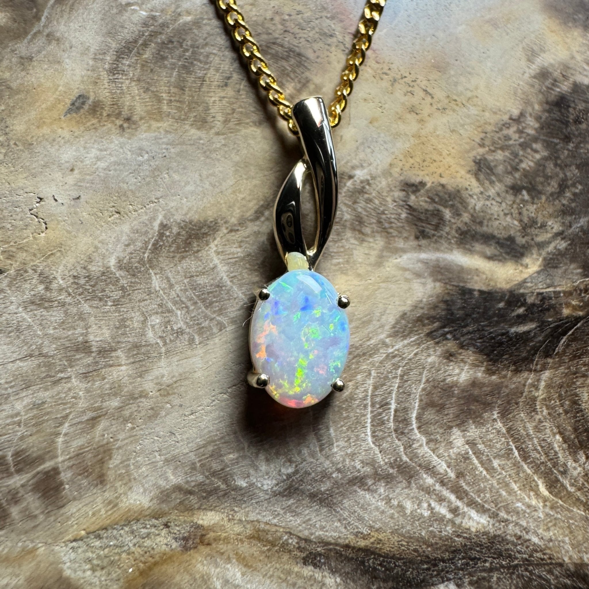 Colours of Coober Radiance ~ 9ct Solid Gold 0.9ct Coober Pedy Opal Pendant