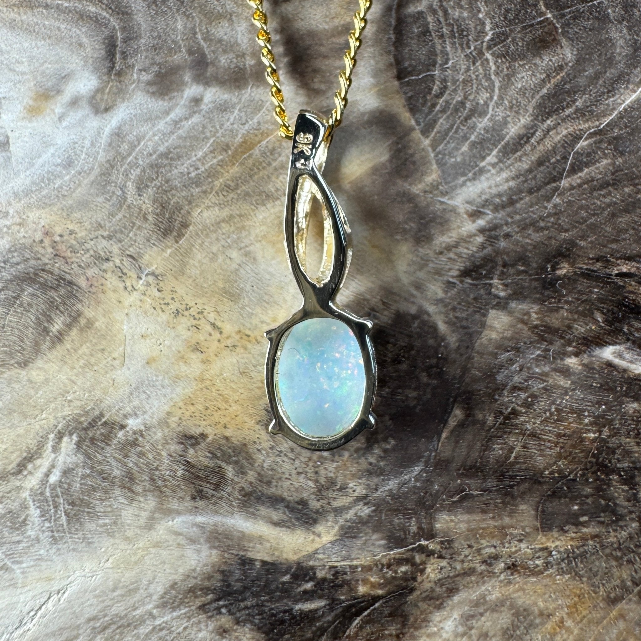 Colours of Coober Radiance ~ 9ct Solid Gold 0.9ct Coober Pedy Opal Pendant