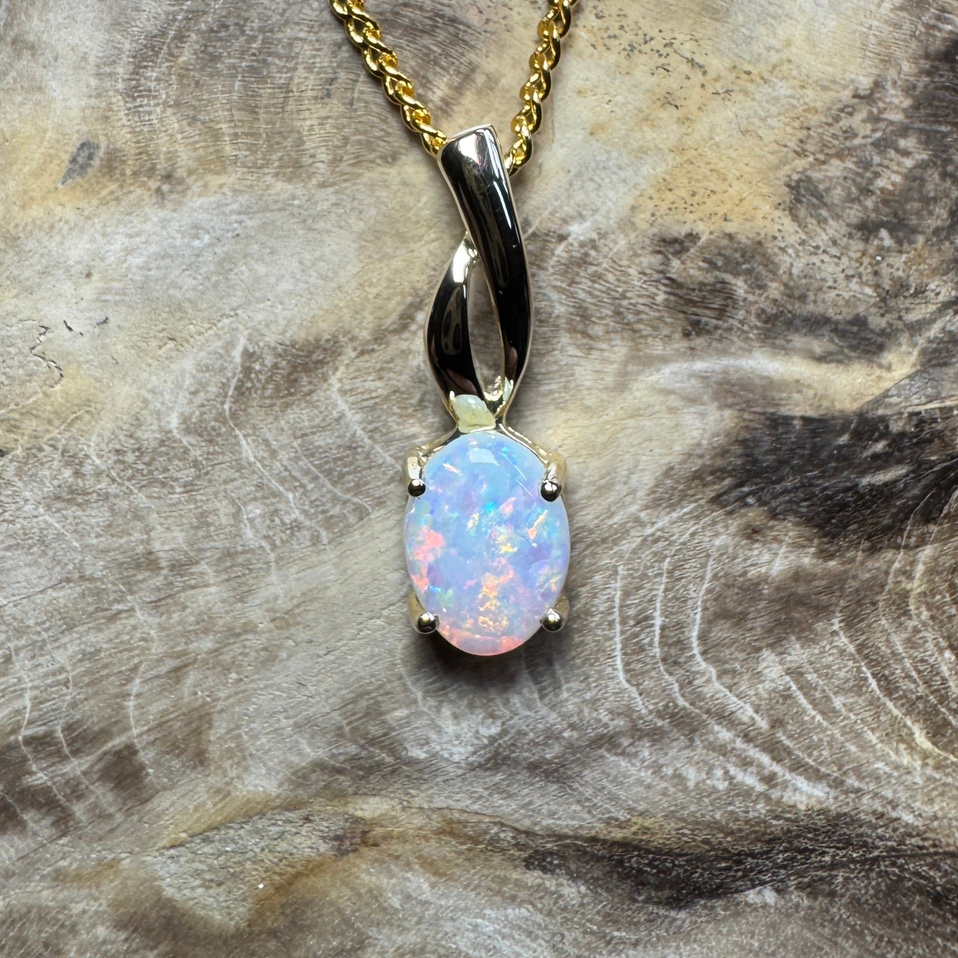 Colours of Coober Radiance ~ 9ct Solid Gold 0.9ct Coober Pedy Opal Pendant